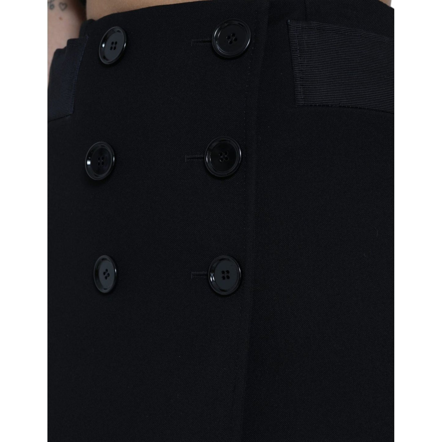 Dolce & Gabbana Black Wool Button High Waist Aline Mini Skirt SKI1942-40