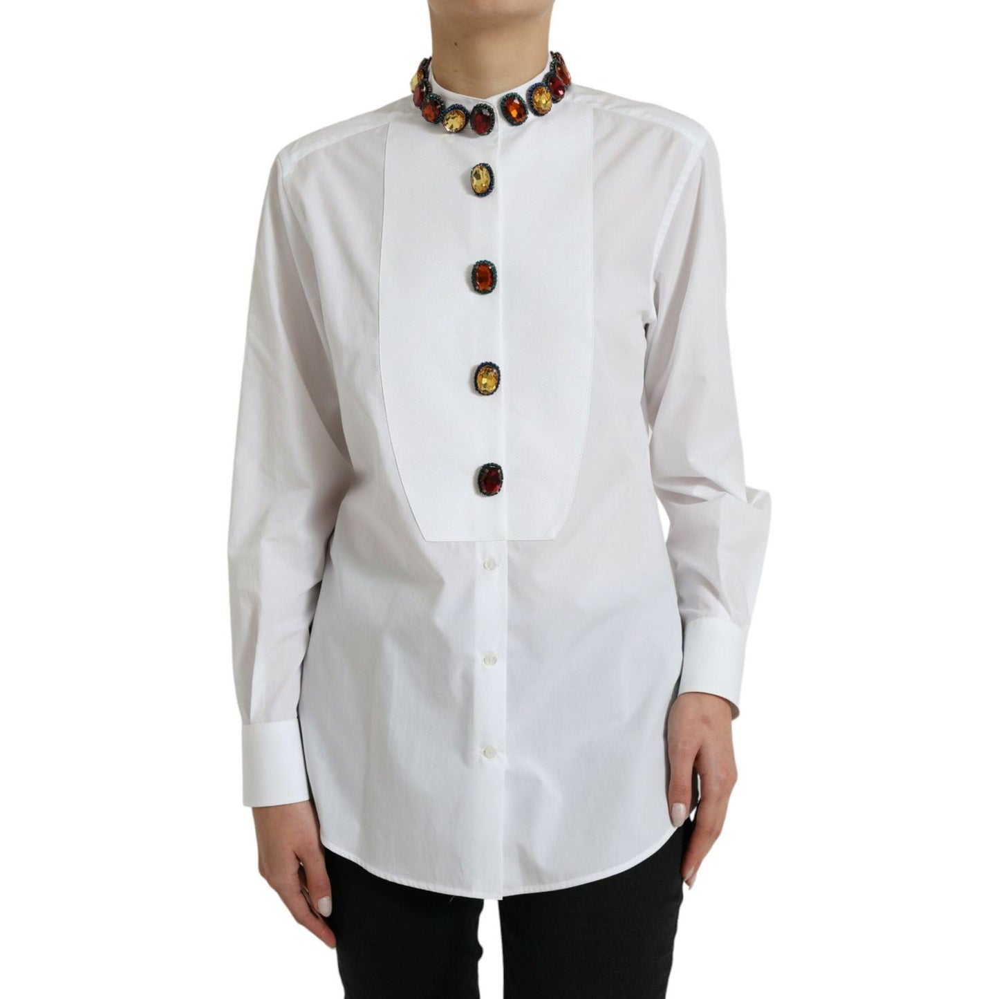 Dolce & Gabbana Elegant Crystal-Embellished White Cotton Top Dolce & Gabbana Light Gray