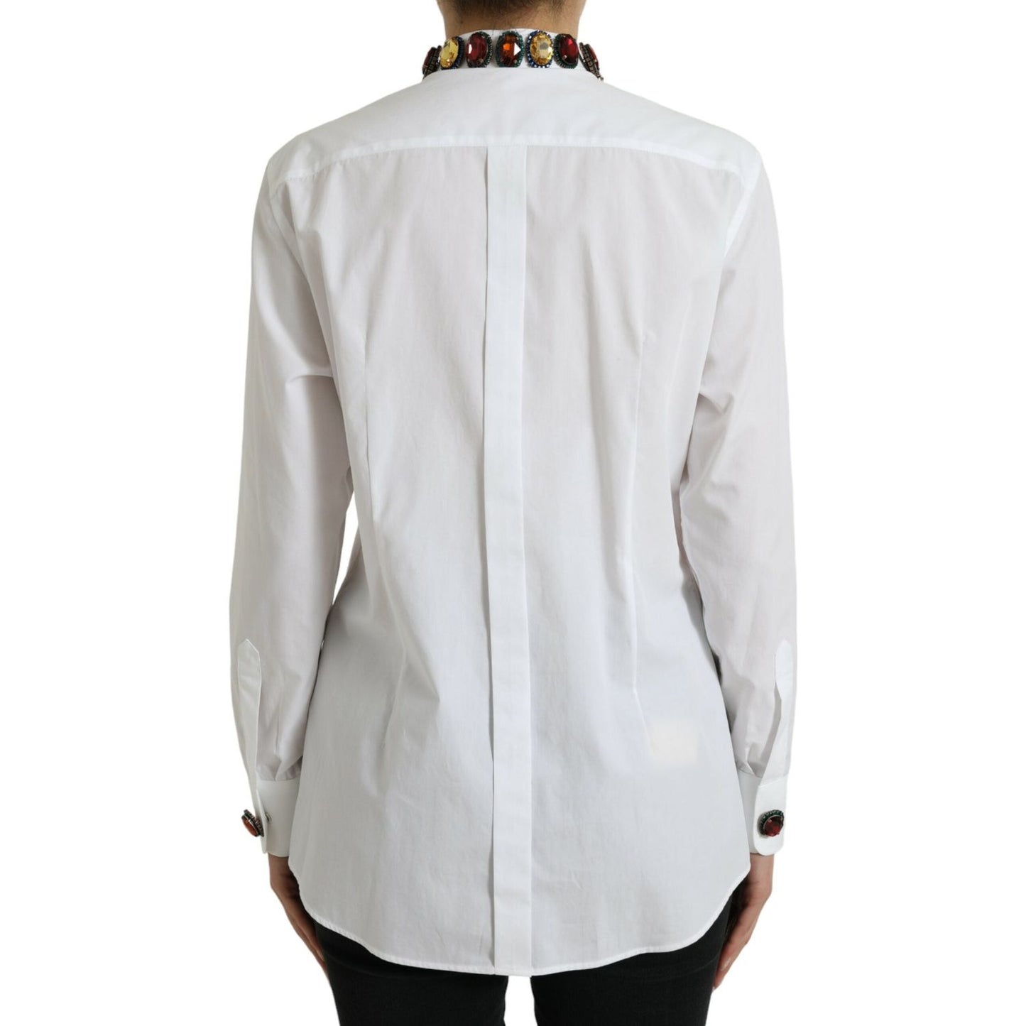 Dolce & Gabbana Elegant Crystal-Embellished White Cotton Top Dolce & Gabbana Light Gray