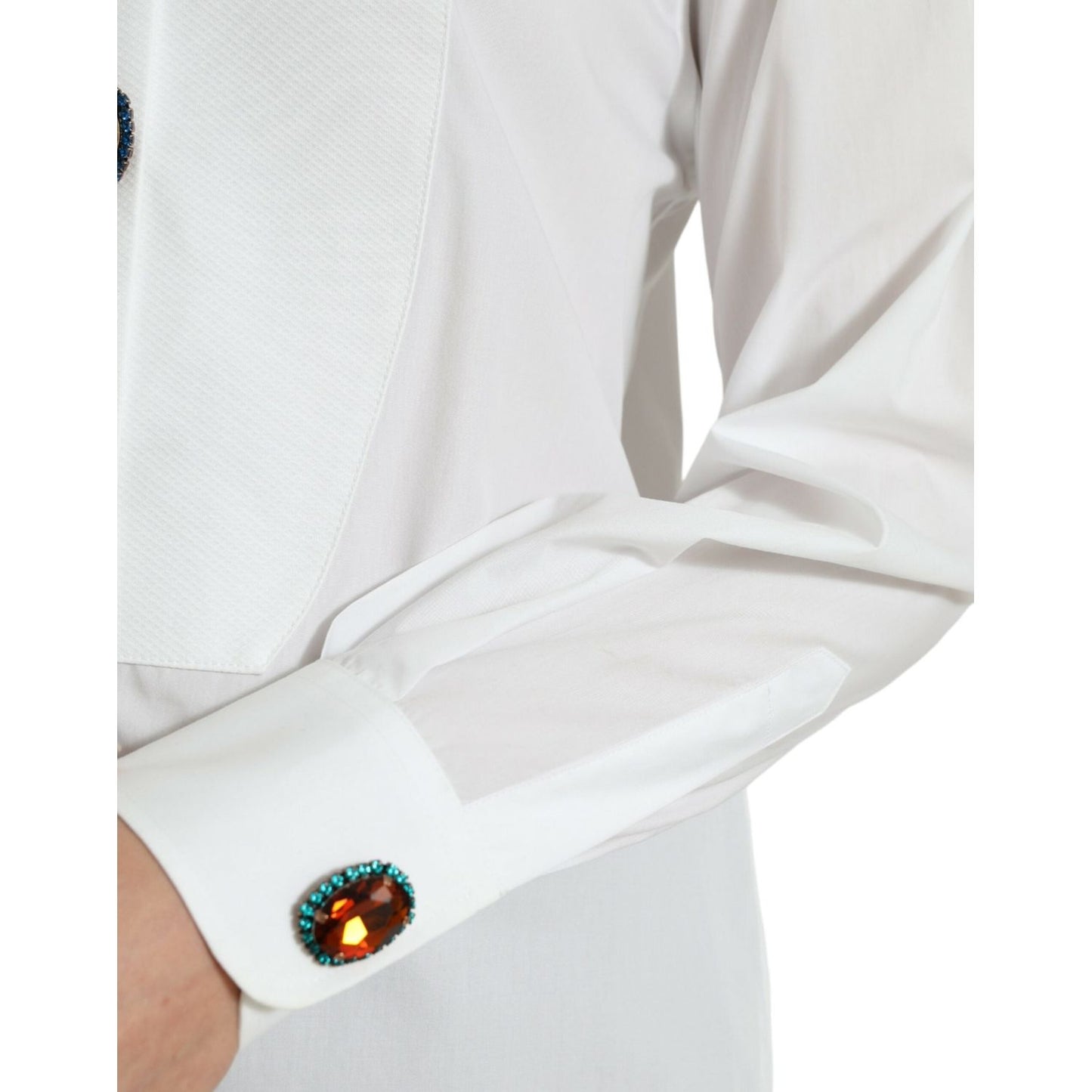 Dolce & Gabbana Elegant Crystal-Embellished White Cotton Top Dolce & Gabbana Light Gray