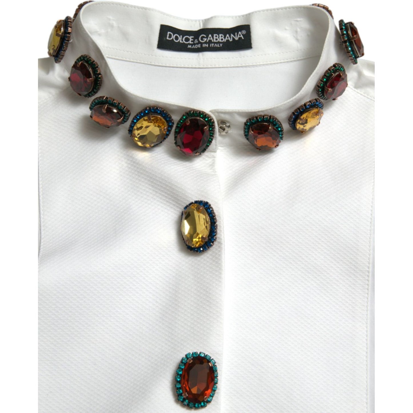 Dolce & Gabbana Elegant Crystal-Embellished White Cotton Top Dolce & Gabbana Lavender