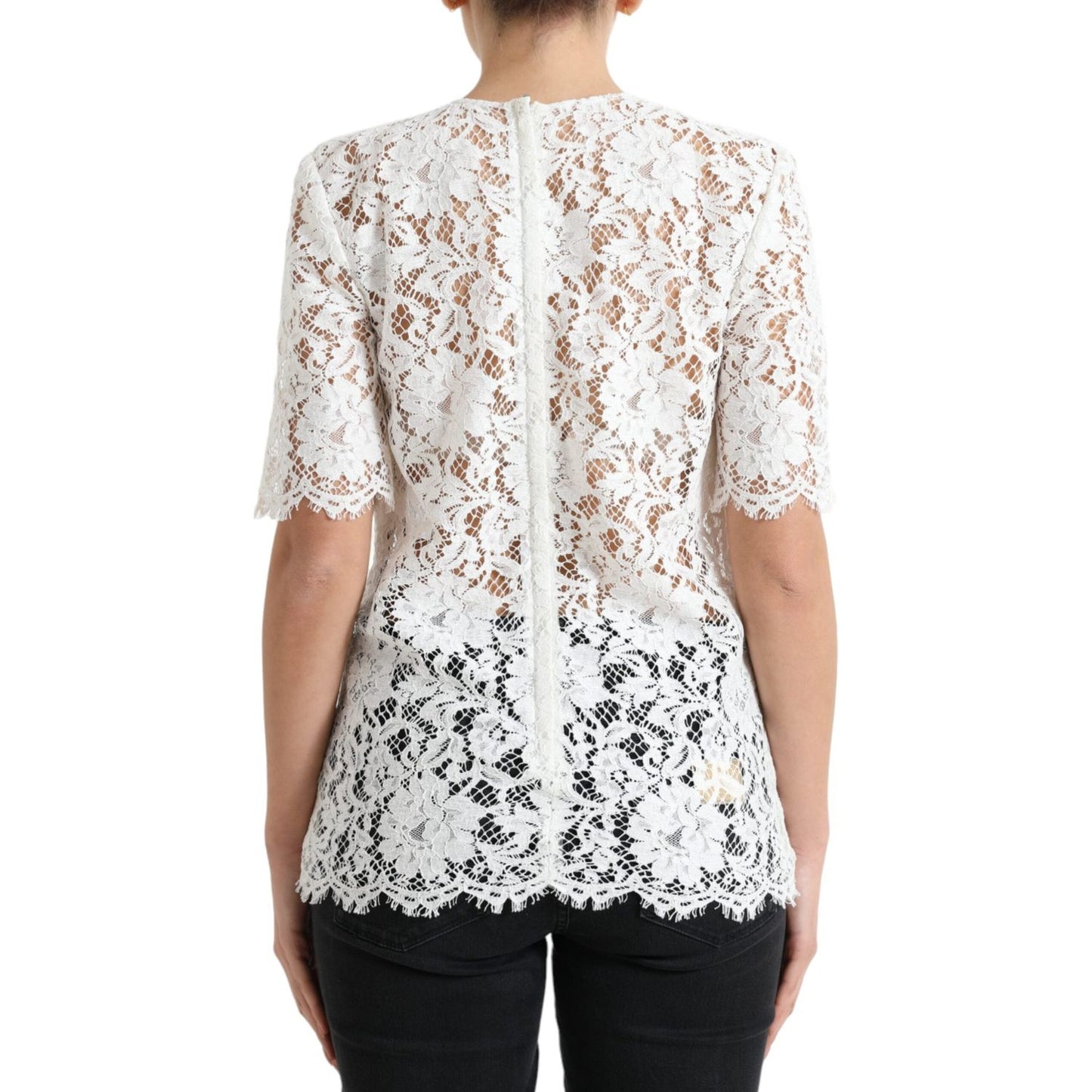 Dolce & Gabbana Elegant White Lace Blouse Dolce & Gabbana Light Gray