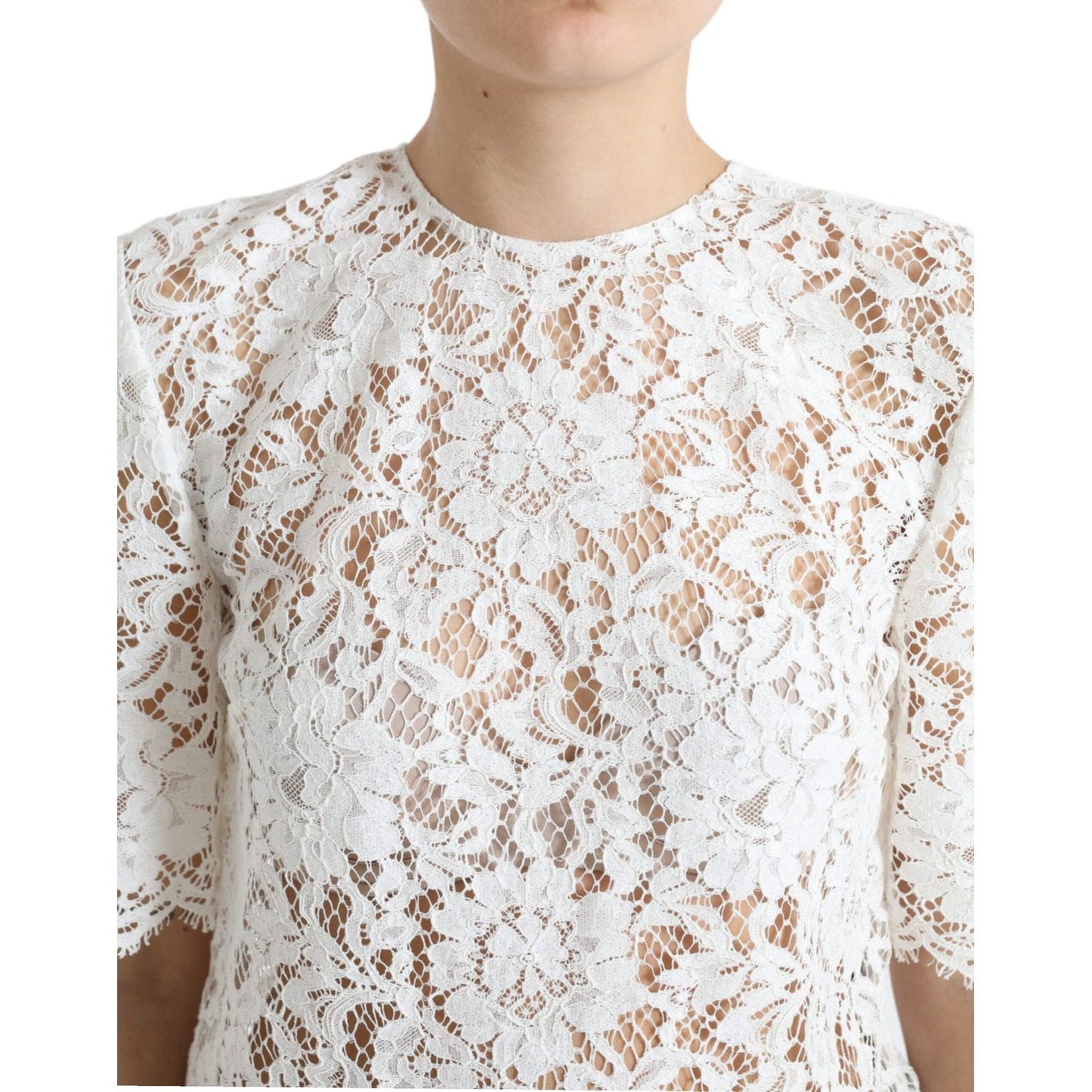 Dolce & Gabbana Elegant White Lace Blouse Dolce & Gabbana Light Gray