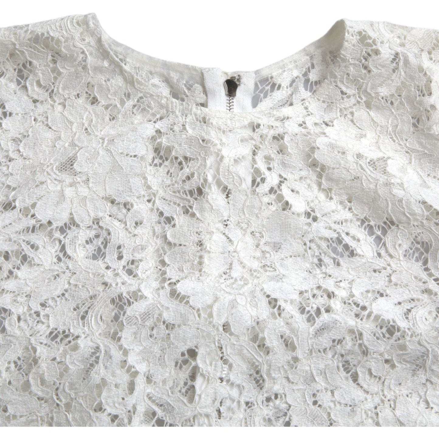 Dolce & Gabbana White Floral Lace Cotton Round Neck Blouse Top TSH84258-40