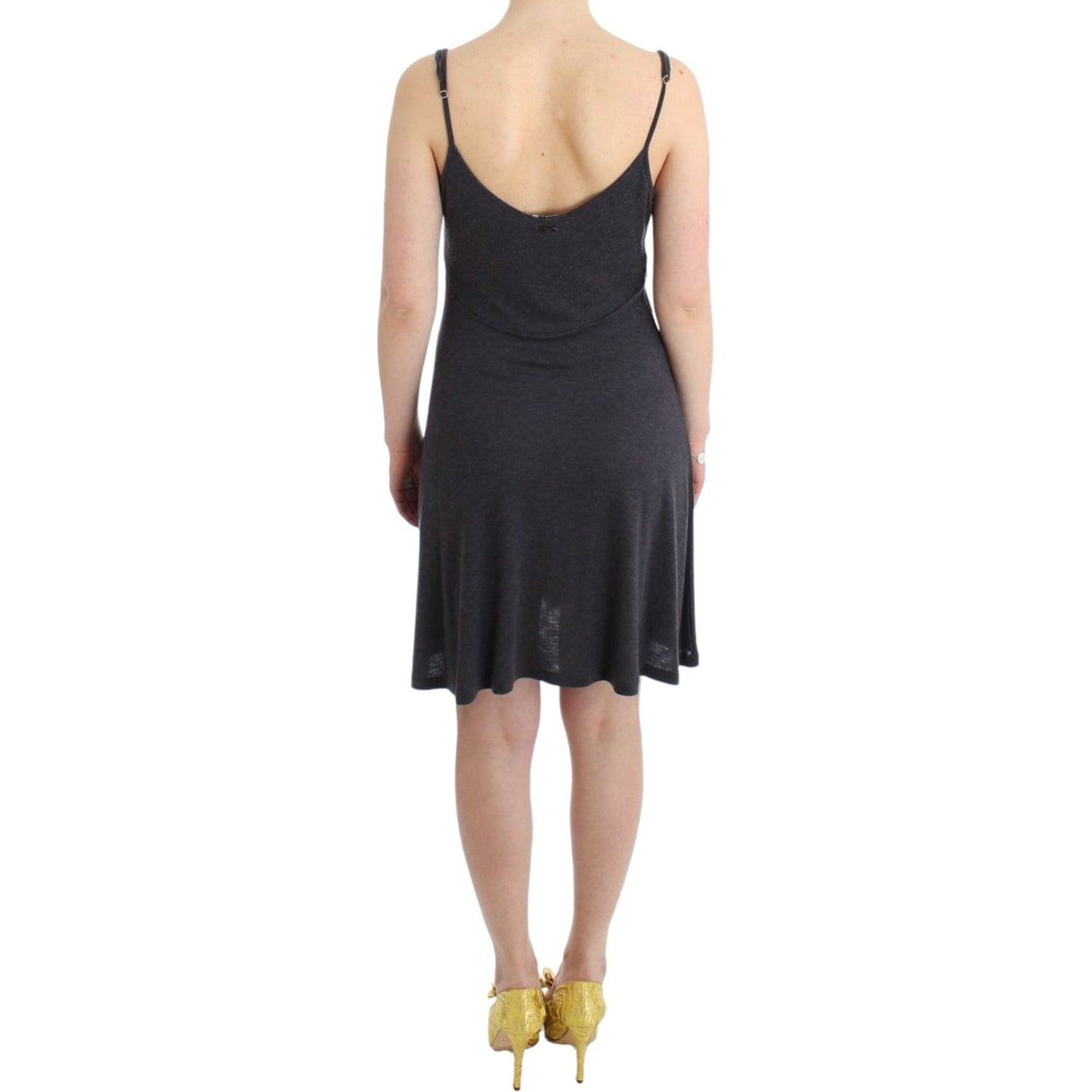 Costume National Chic Gray Knee-Length Spaghetti Strap Dress Costume National Dark Slate Gray