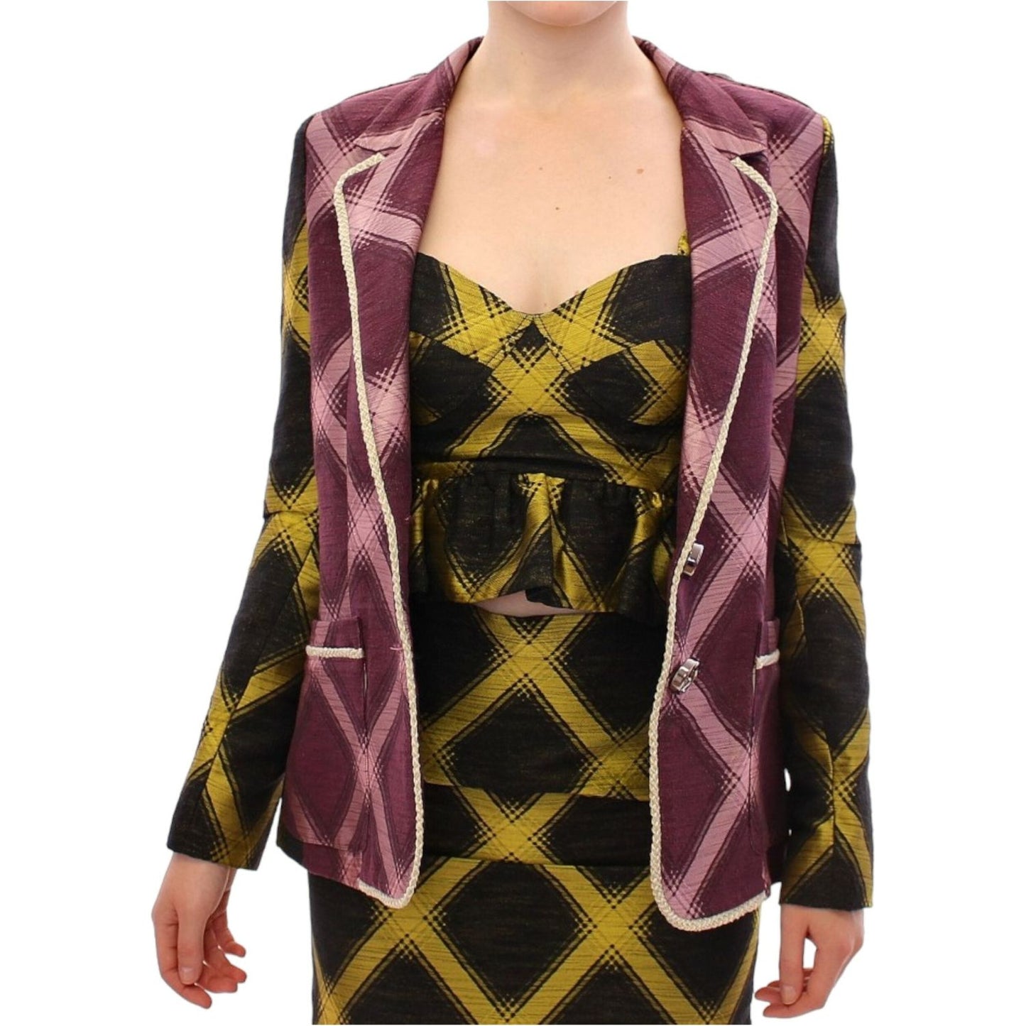 House of Holland Chic Purple Checkered Jacket Blazer House of Holland Dark Slate Gray