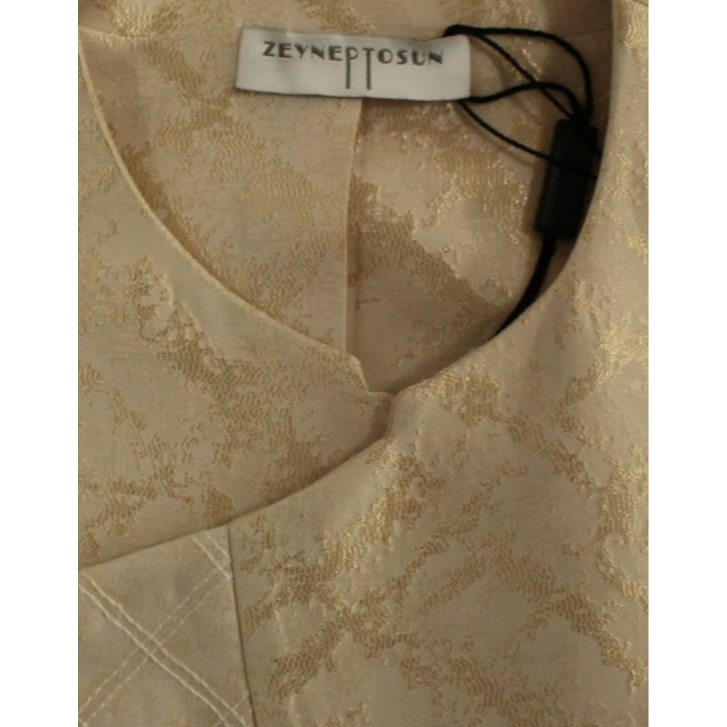 Zeyneptosun Exquisite Beige Brocade Sleeveless Jacket Vest Coats & Jackets Zeyneptosun Dim Gray