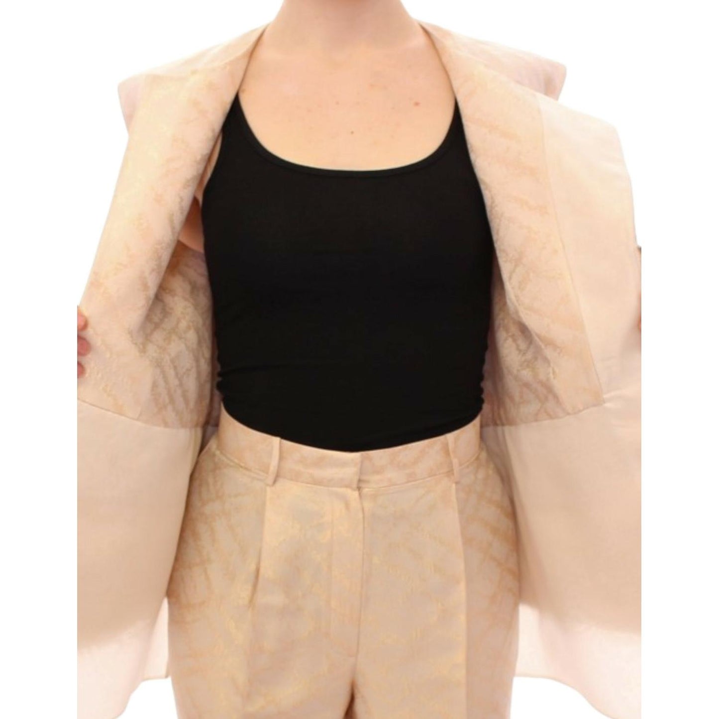 Zeyneptosun Exquisite Beige Brocade Sleeveless Jacket Vest Coats & Jackets Zeyneptosun Tan