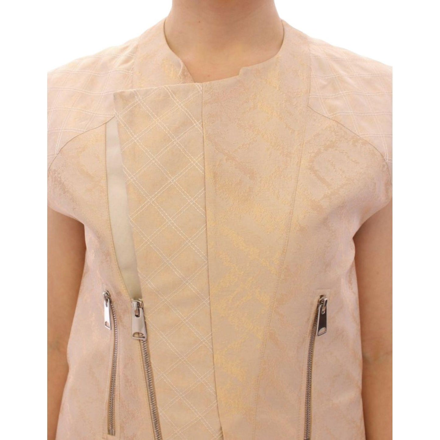 Zeyneptosun Exquisite Beige Brocade Sleeveless Jacket Vest Coats & Jackets Zeyneptosun Tan