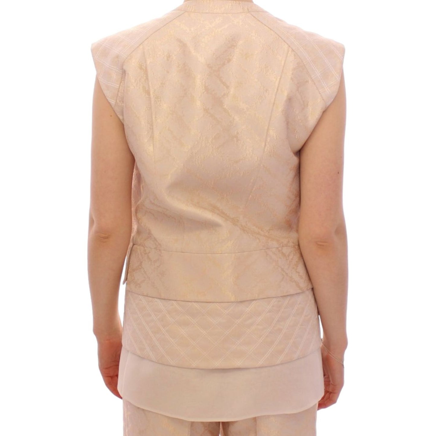 Zeyneptosun Exquisite Beige Brocade Sleeveless Jacket Vest Coats & Jackets Zeyneptosun Tan