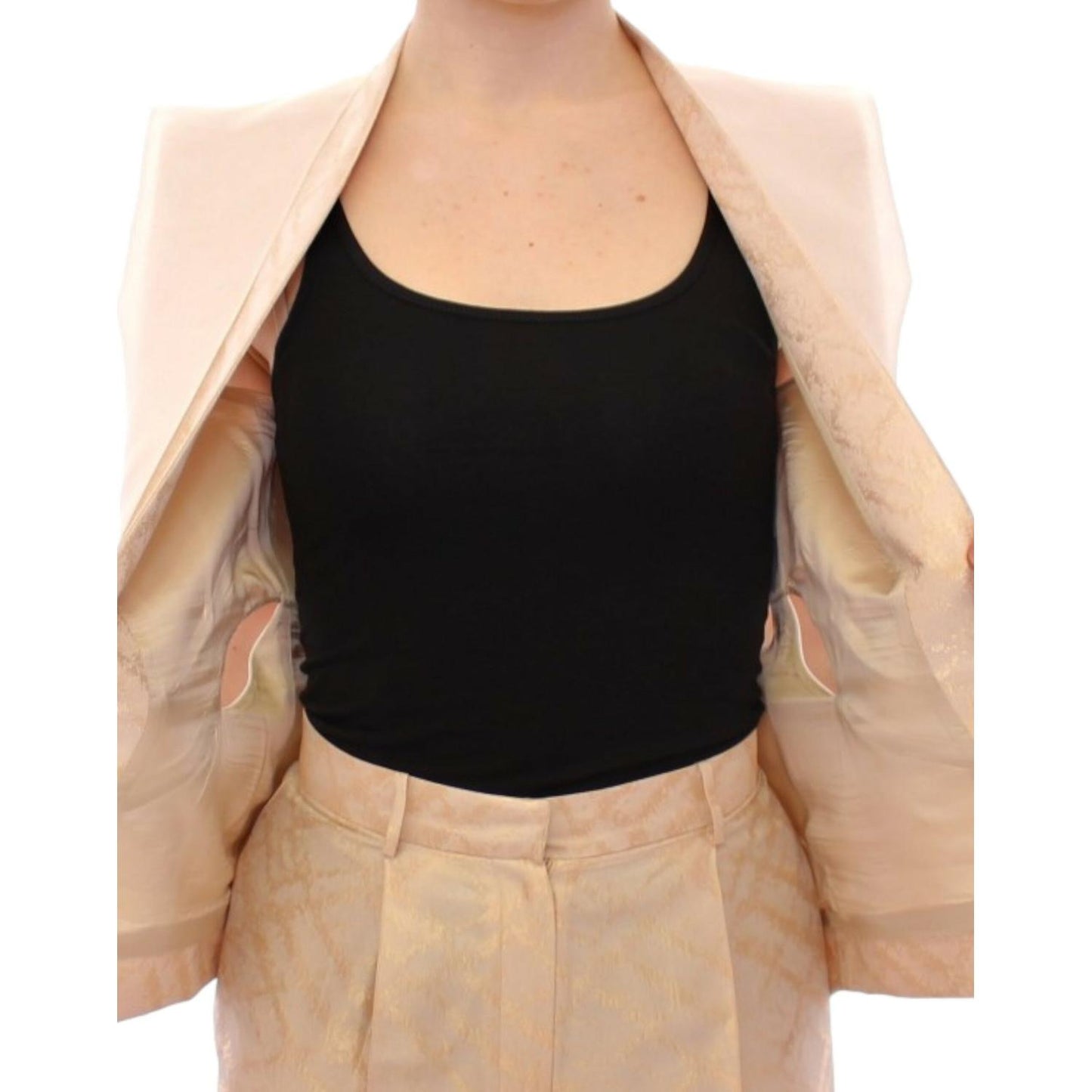 Zeyneptosun Exclusive Beige Brocade Sleeveless Vest Coats & Jackets Zeyneptosun Tan