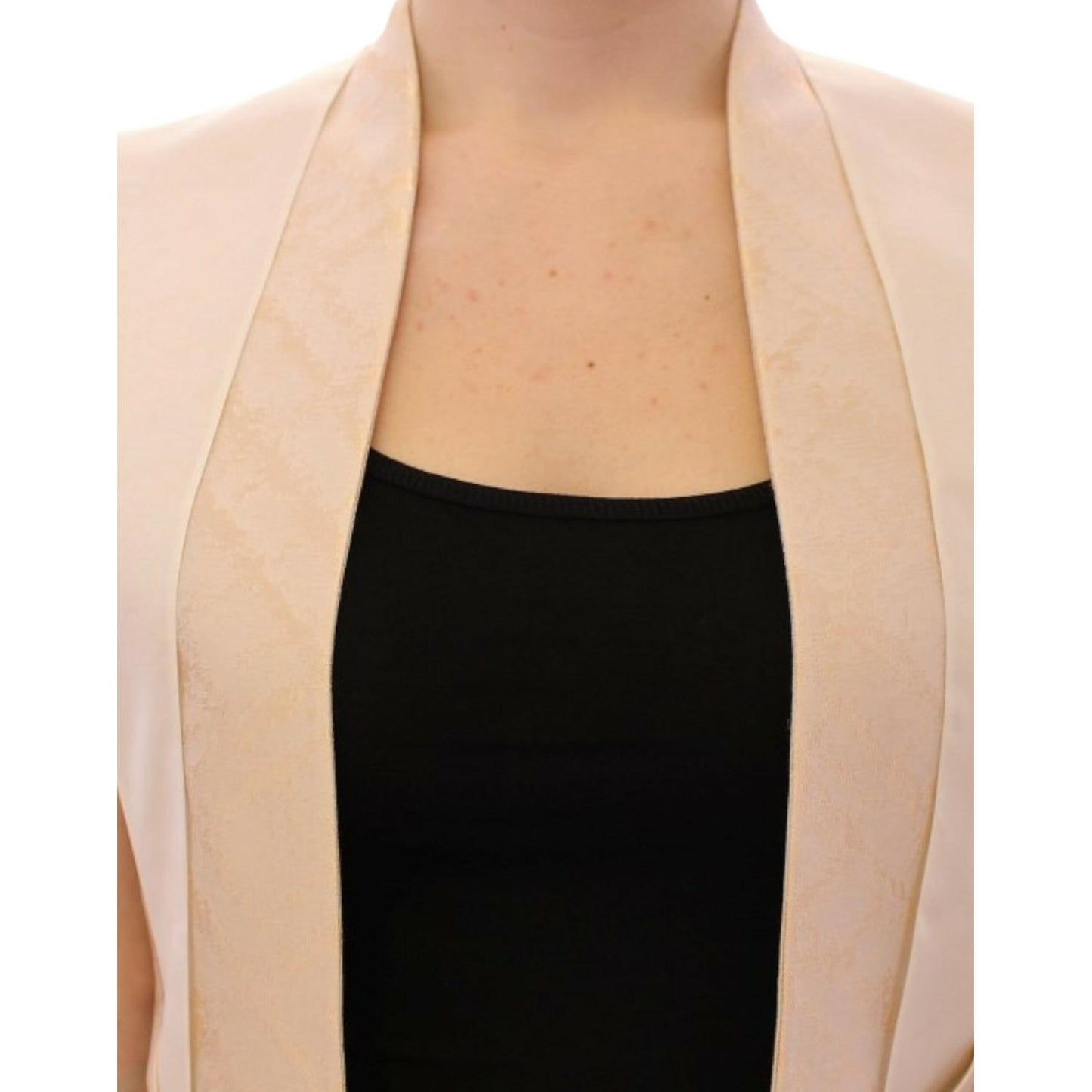 Zeyneptosun Exclusive Beige Brocade Sleeveless Vest Coats & Jackets Zeyneptosun Tan