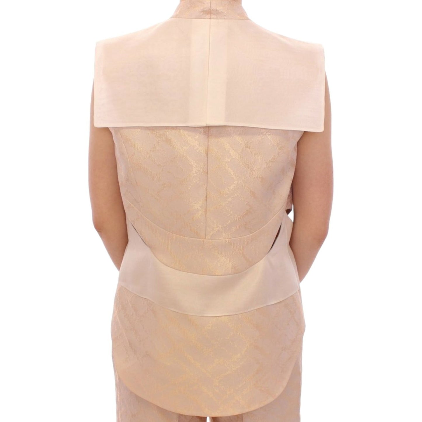 Zeyneptosun Exclusive Beige Brocade Sleeveless Vest Coats & Jackets Zeyneptosun Tan