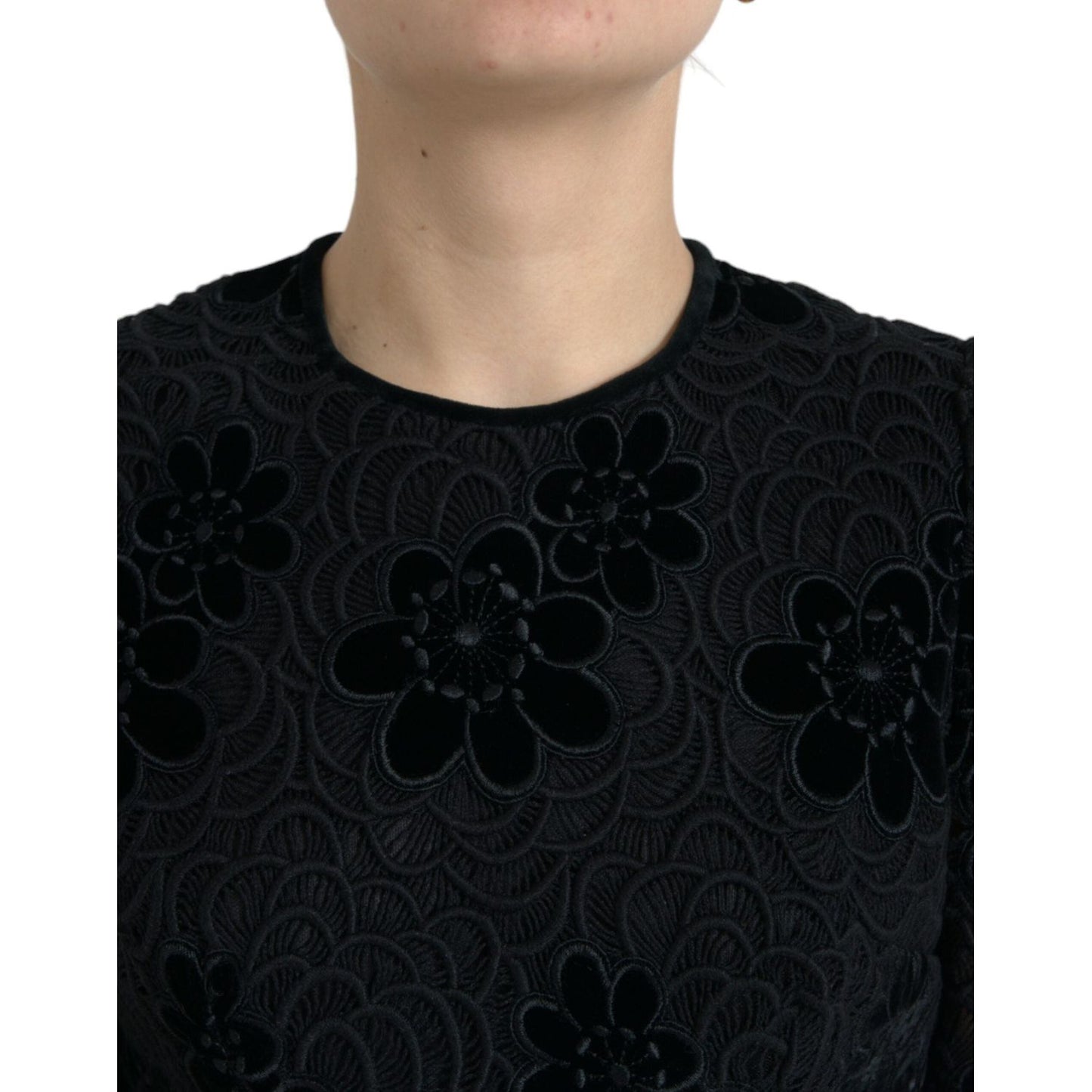 Dolce & Gabbana Black Floral Lace Cotton Bodycon Dress DR281038-40