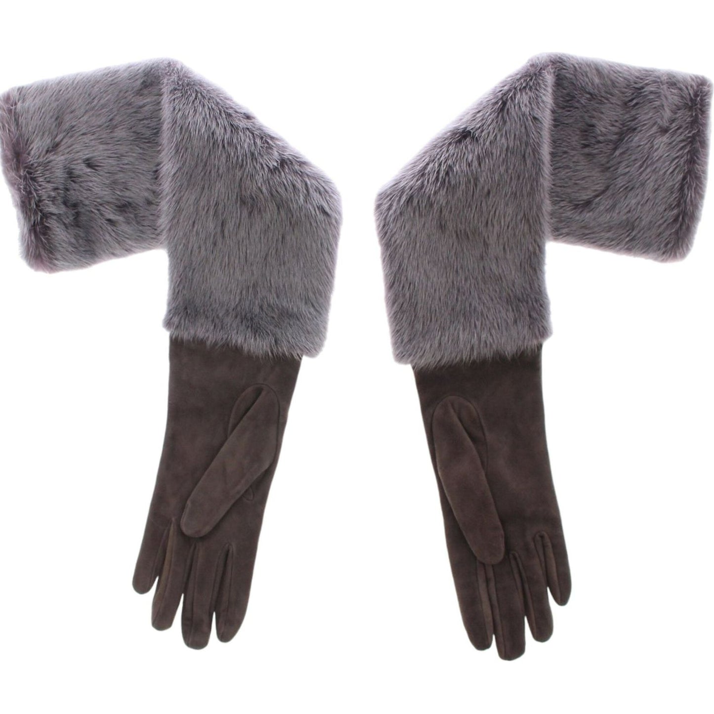 Dolce & Gabbana Elegant Gray Mink Fur Leather Elbow Gloves Dolce & Gabbana Dim Gray