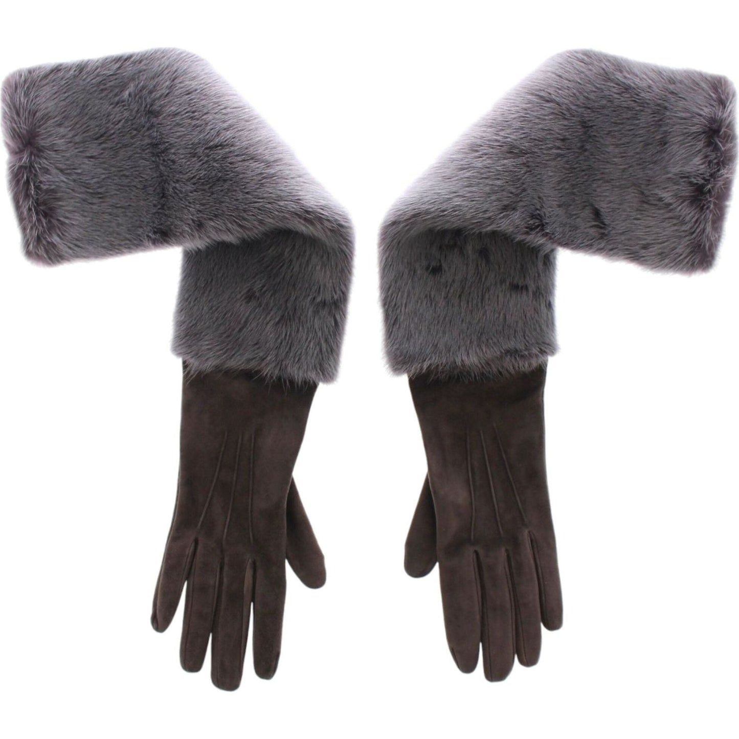 Dolce & Gabbana Elegant Gray Mink Fur Leather Elbow Gloves Dolce & Gabbana Dark Slate Gray