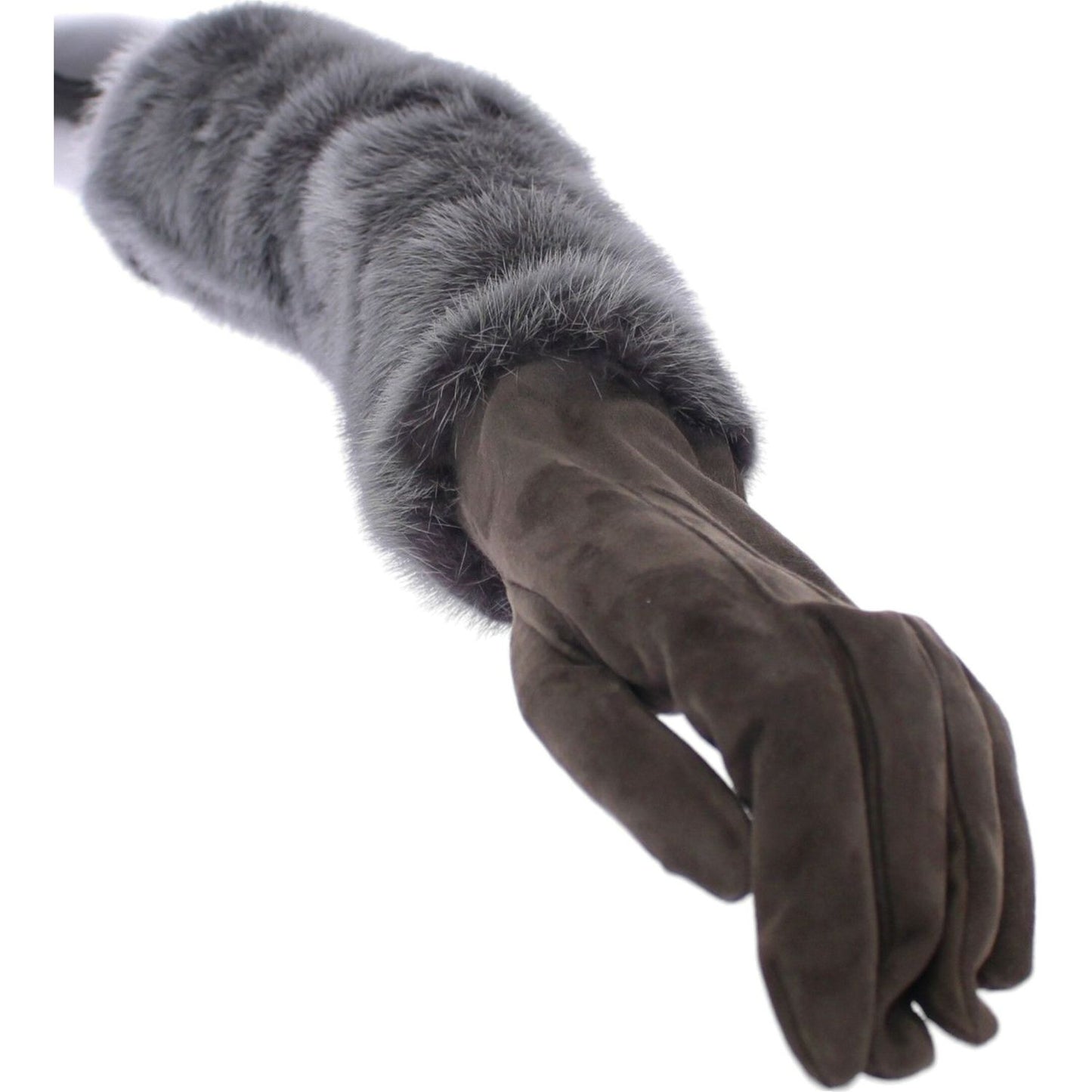 Dolce & Gabbana Elegant Gray Mink Fur Leather Elbow Gloves Dolce & Gabbana Dark Slate Gray