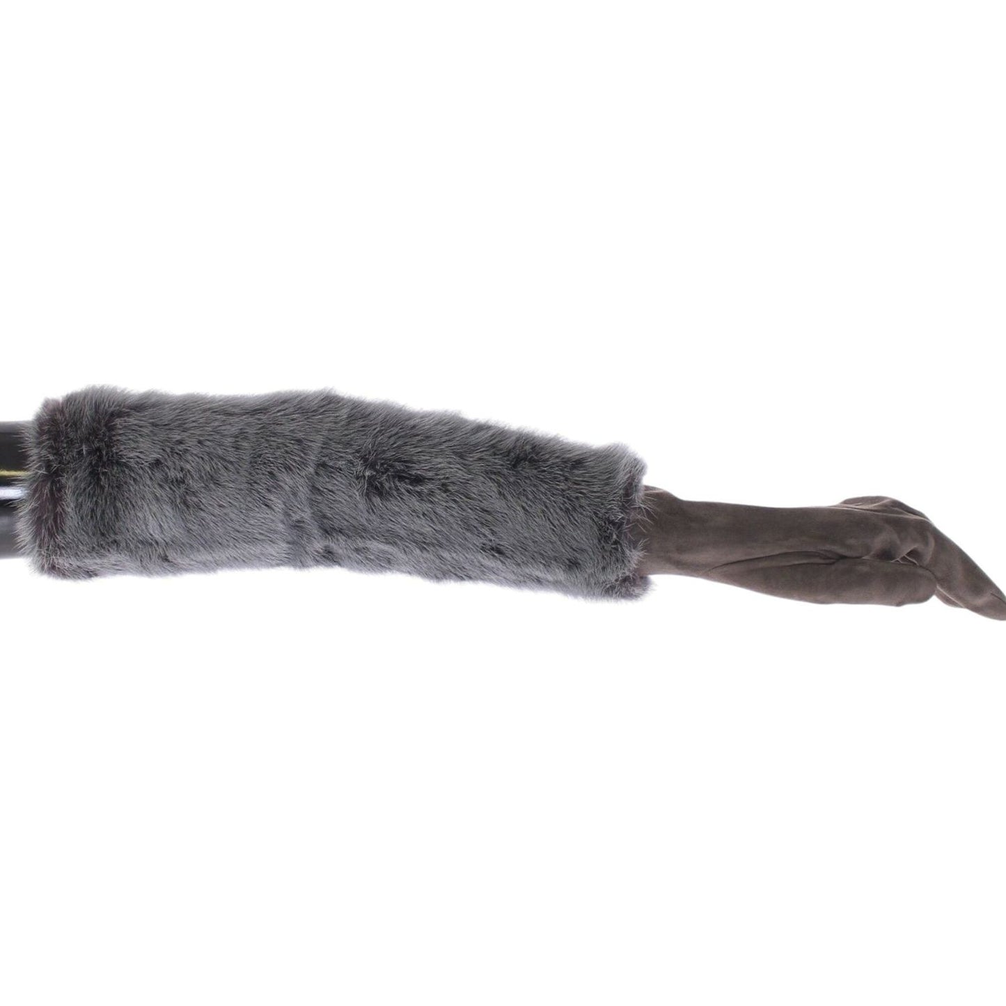 Dolce & Gabbana Elegant Gray Mink Fur Leather Elbow Gloves Dolce & Gabbana Dim Gray
