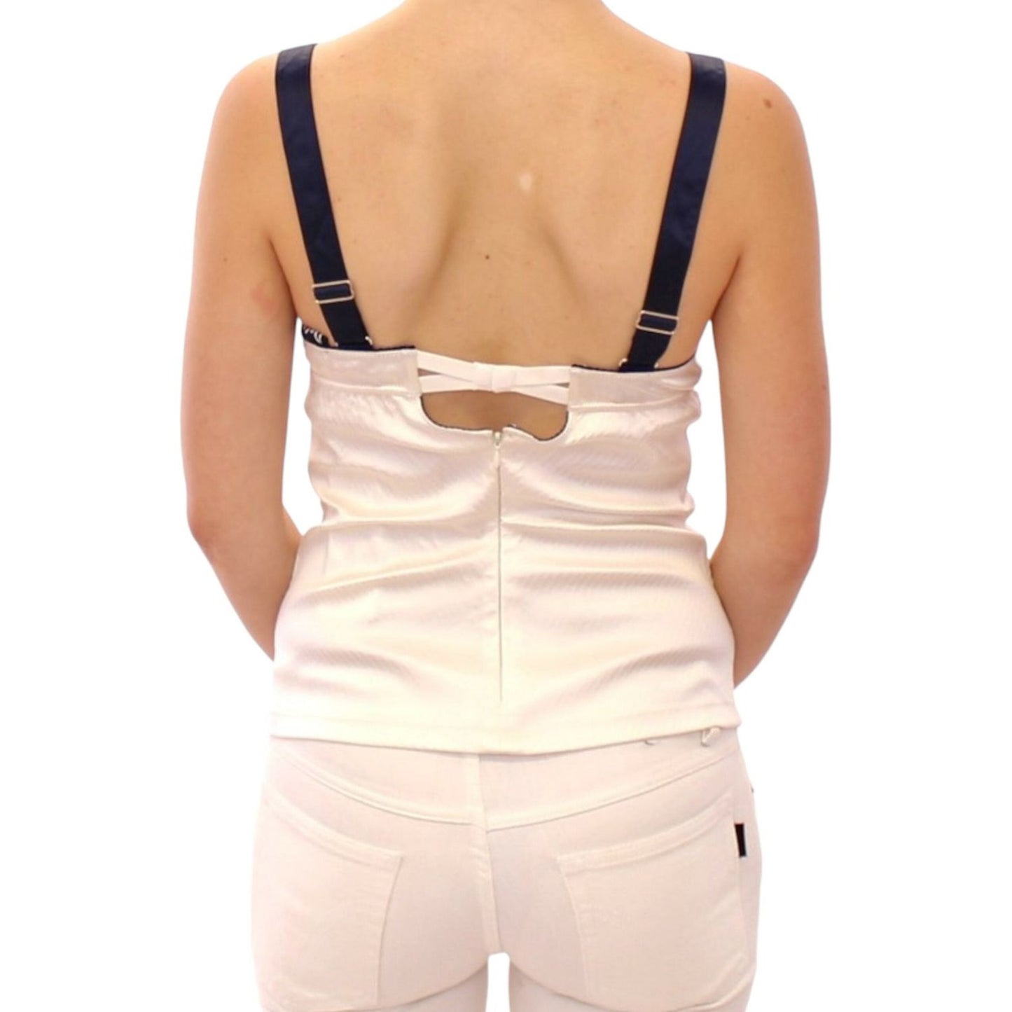 Dolce & Gabbana White Sailor Motif Stretch Tank Top Dolce & Gabbana Wheat