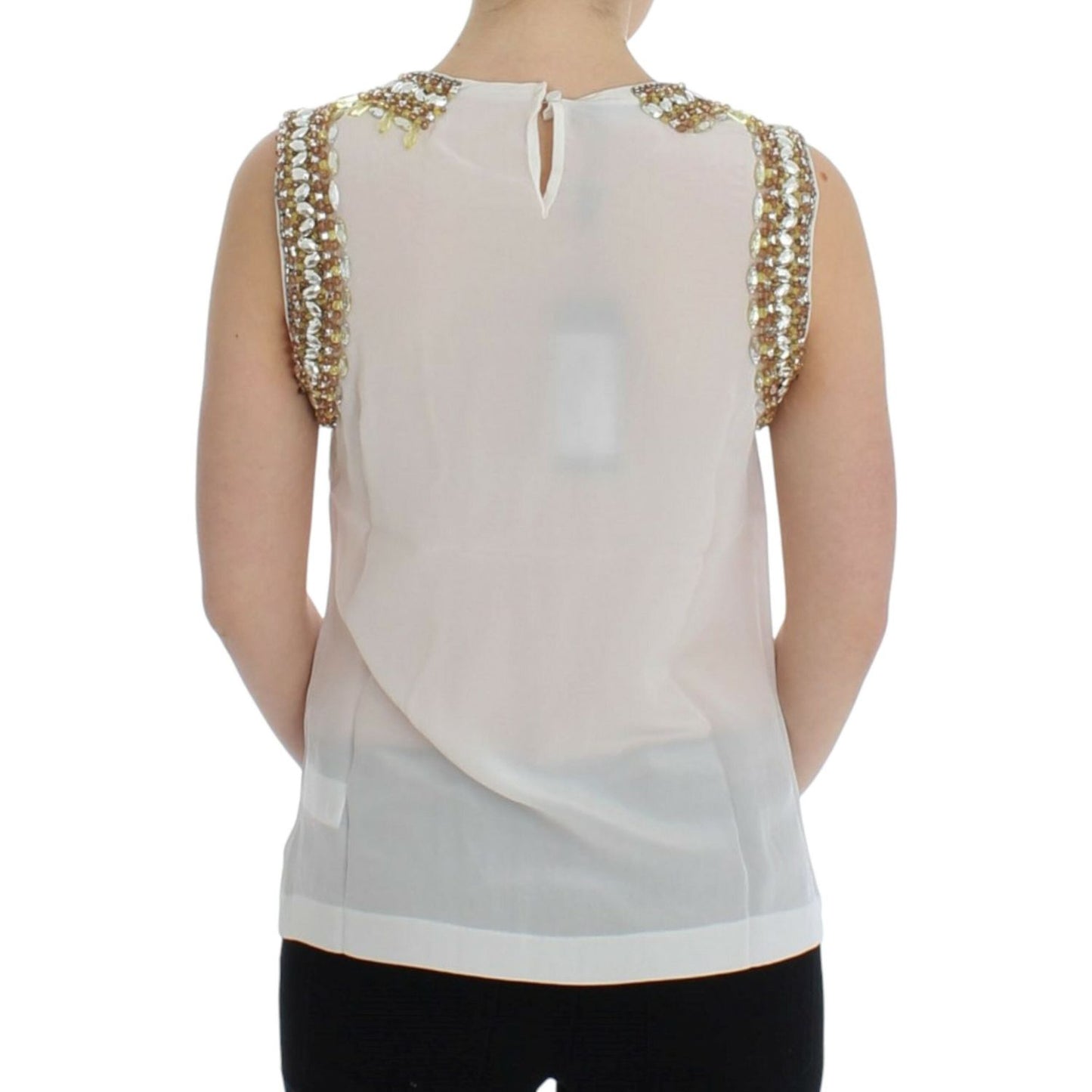 Dolce & Gabbana Elegant Sleeveless Silk Blouse with Crystal Embellishment Dolce & Gabbana Gray