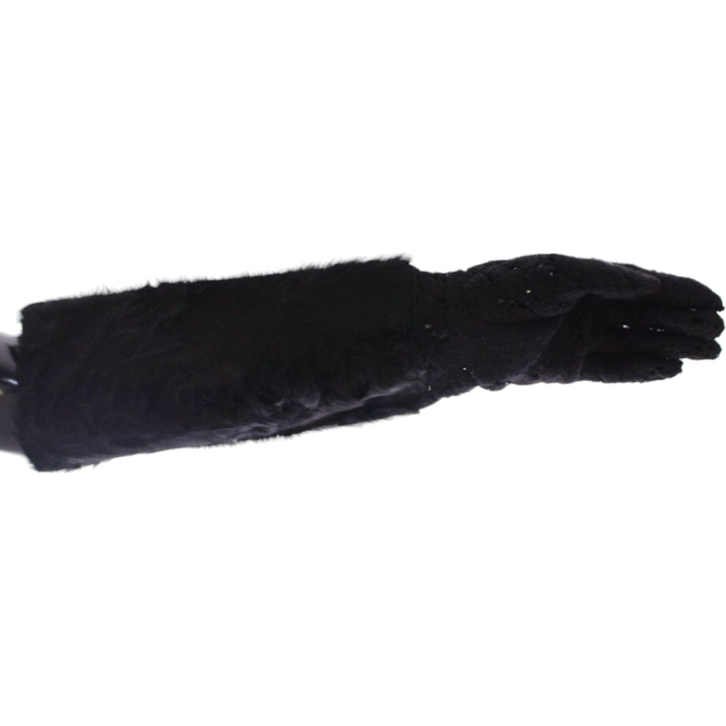 Dolce & Gabbana Black Wool Lace & Lamb Fur Elbow Gloves Dolce & Gabbana Black