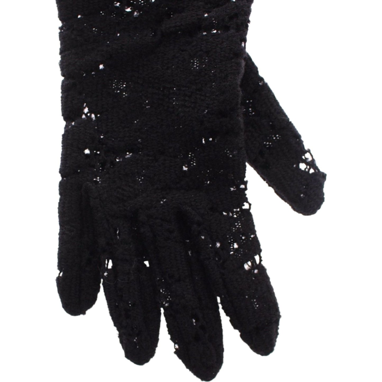 Dolce & Gabbana Black Wool Lace & Lamb Fur Elbow Gloves Dolce & Gabbana Black