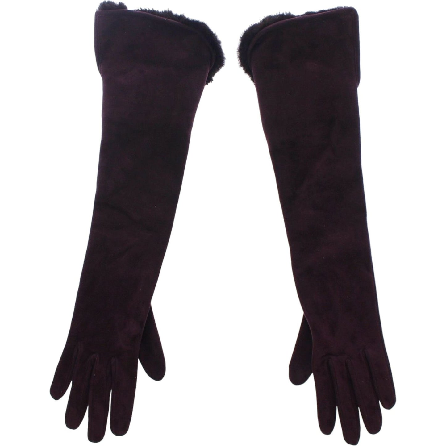 Dolce & Gabbana Elegant Elbow Length Purple Fur Gloves Dolce & Gabbana Black
