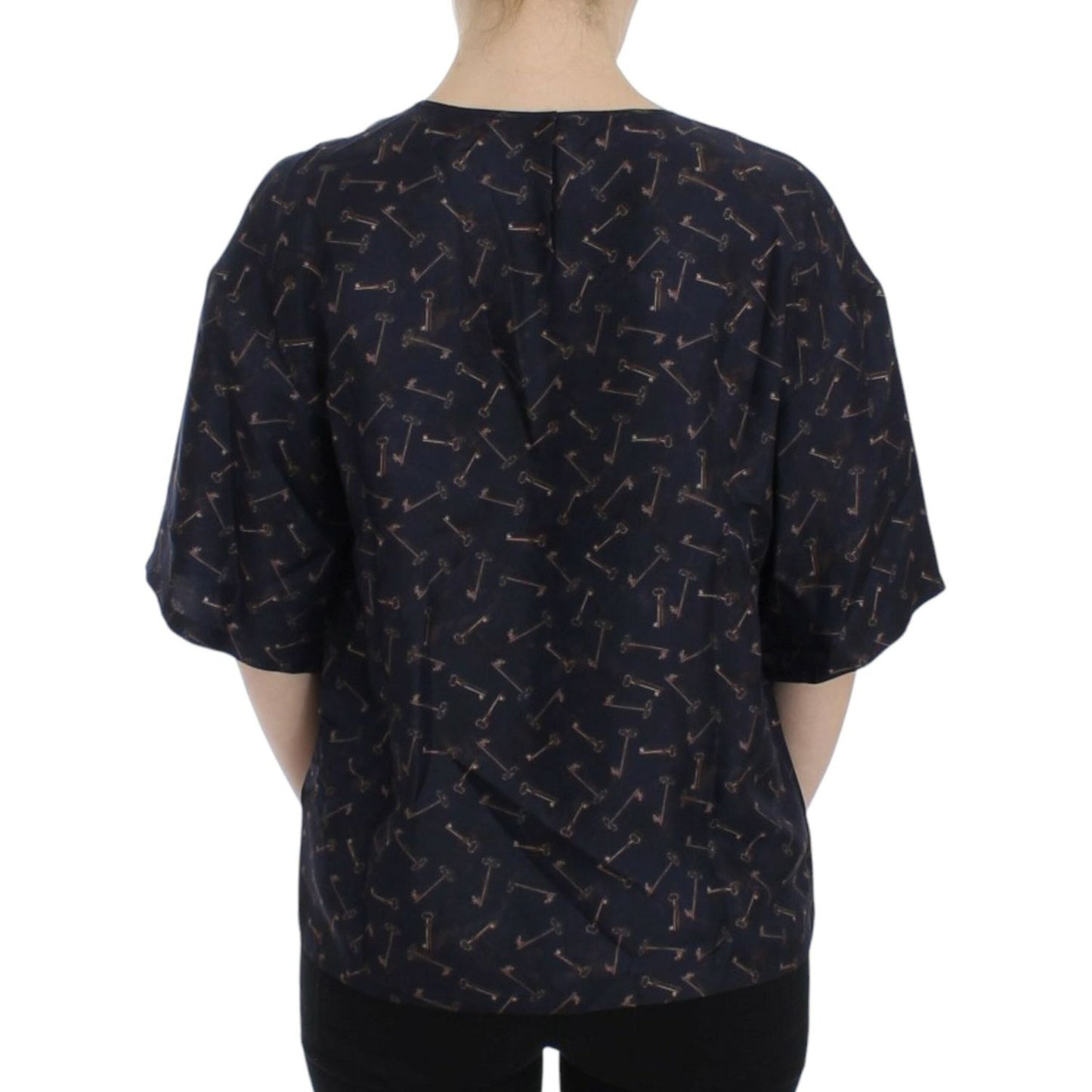 Dolce & Gabbana Enchanted Sicily Silk Blouse with Gold Keys Print Dolce & Gabbana Black