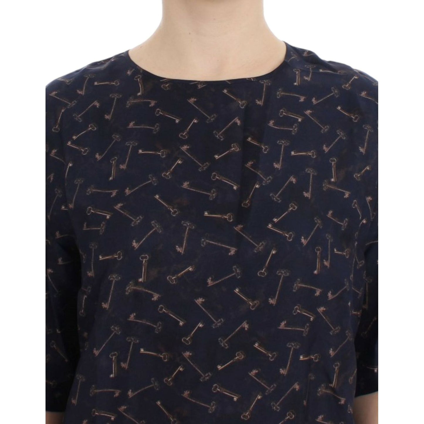 Dolce & Gabbana Enchanted Sicily Silk Blouse with Gold Keys Print Dolce & Gabbana Dark Slate Gray