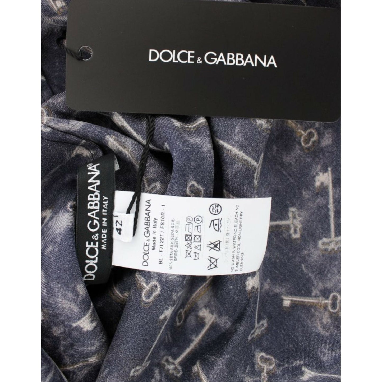 Dolce & Gabbana Enchanted Sicily Silk Blouse with Gold Keys Print Dolce & Gabbana Dark Slate Gray