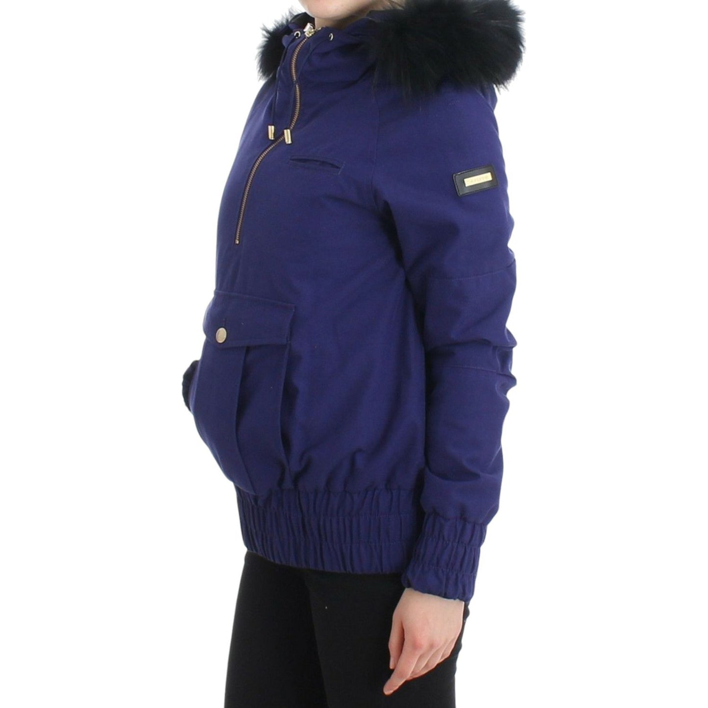 GF Ferre Chic Blue K-Way Jacket with Faux Fur Accent Coats & Jackets GF Ferre Dark Slate Gray