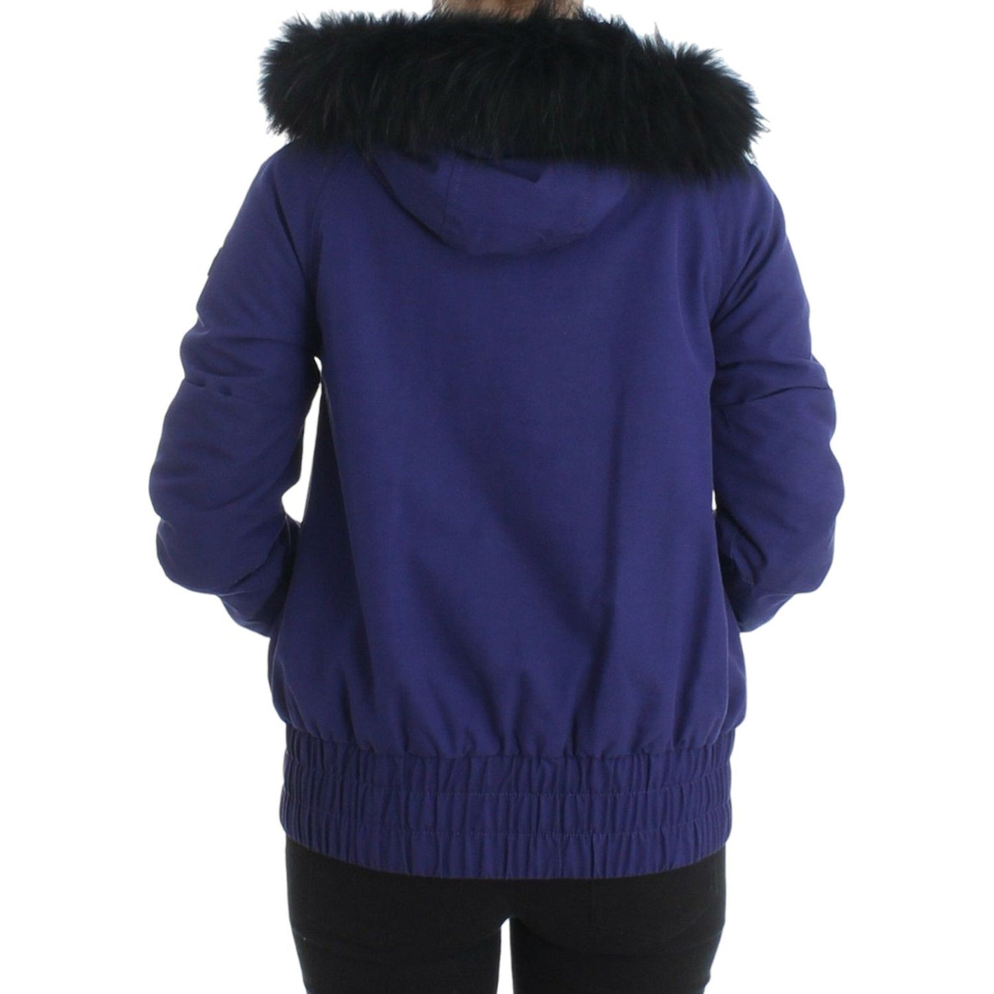 GF Ferre Chic Blue K-Way Jacket with Faux Fur Accent Coats & Jackets GF Ferre Dark Slate Gray