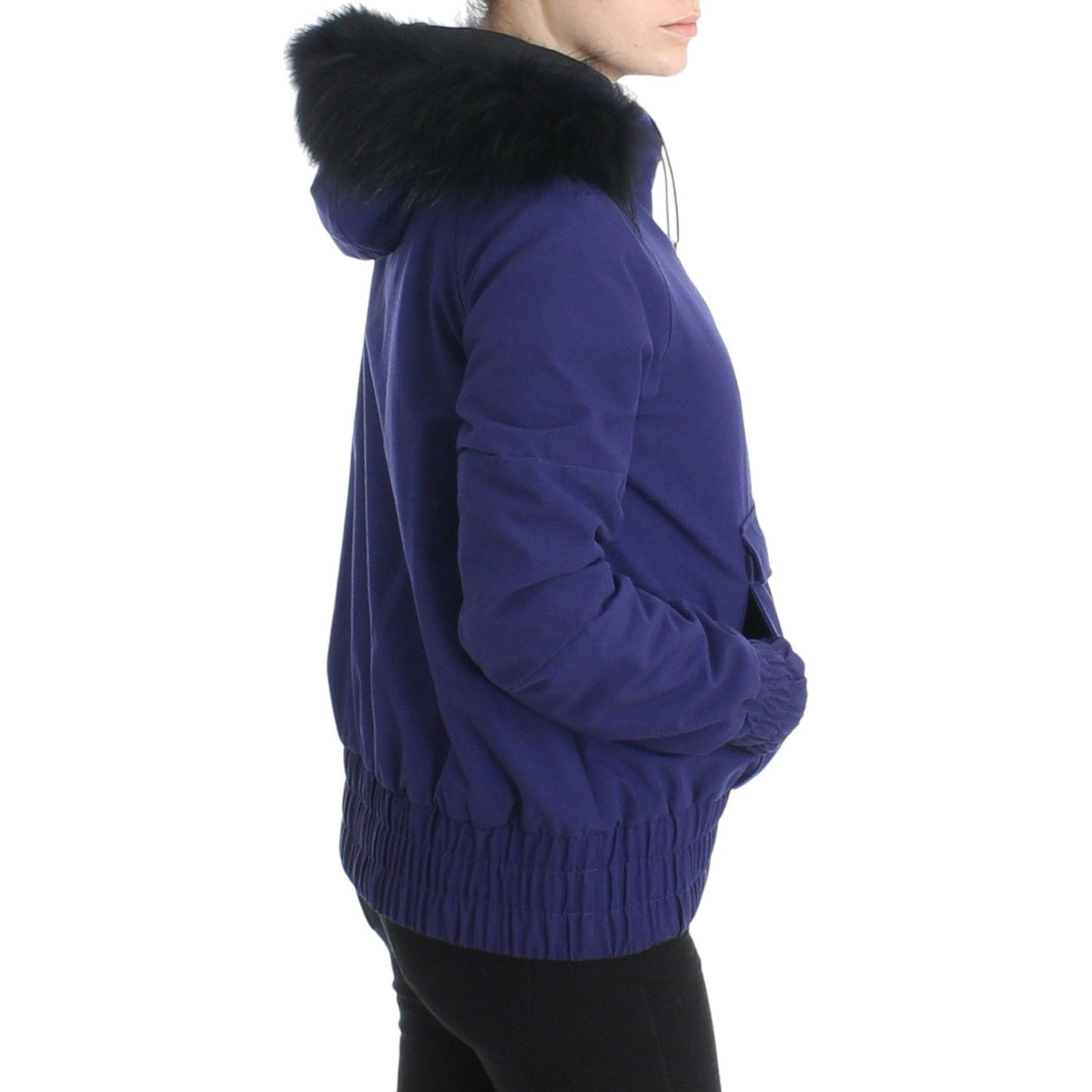 GF Ferre Chic Blue K-Way Jacket with Faux Fur Accent Coats & Jackets GF Ferre Dark Slate Gray