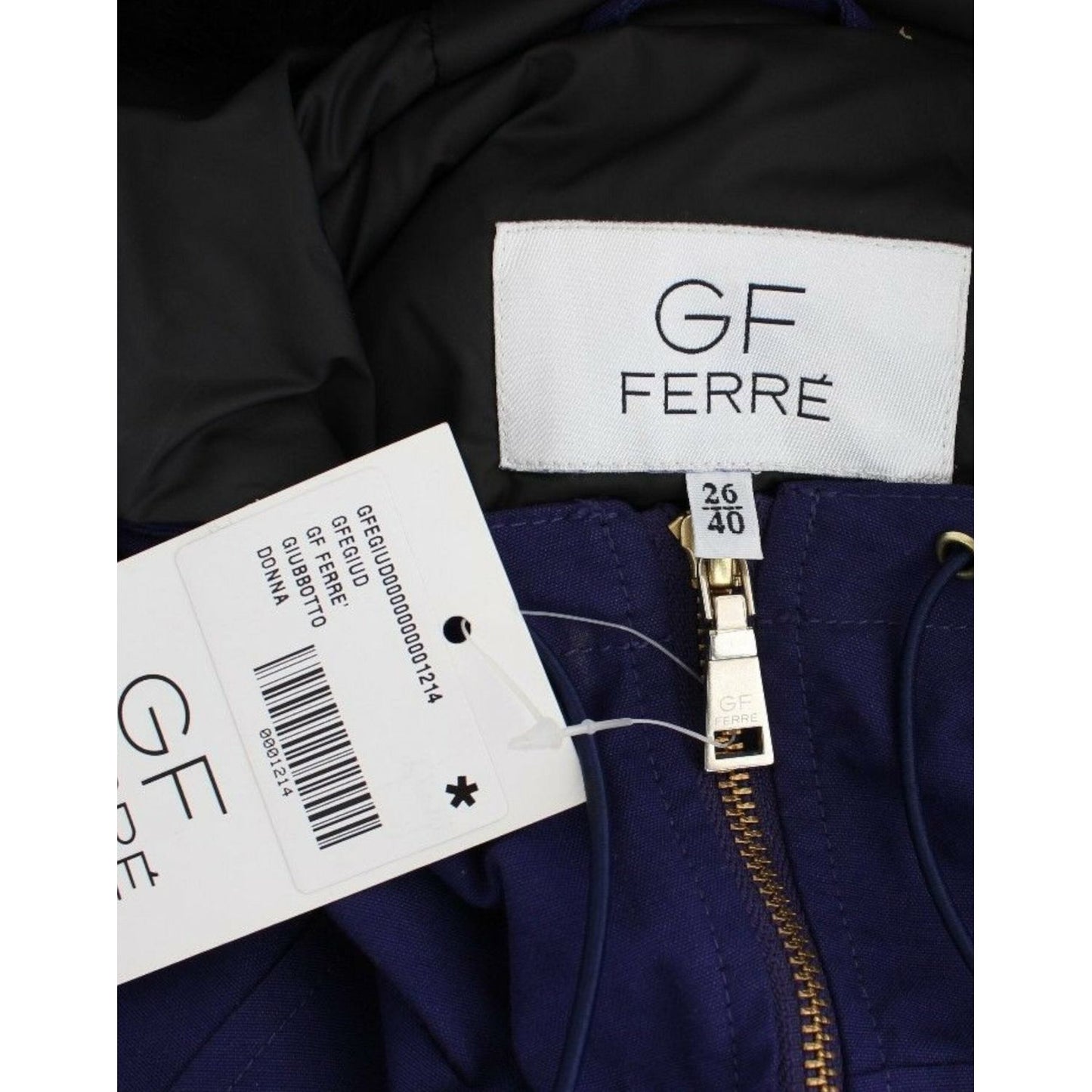 GF Ferre Chic Blue K-Way Jacket with Faux Fur Accent Coats & Jackets GF Ferre Black