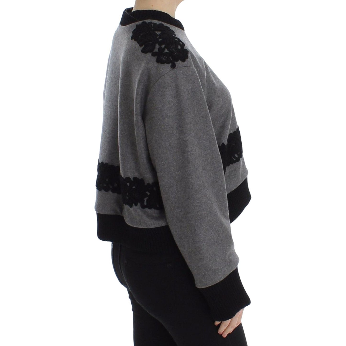 Dolce & Gabbana Elegant Gray Cashmere Blend Lace Sweater Dolce & Gabbana Dark Slate Gray