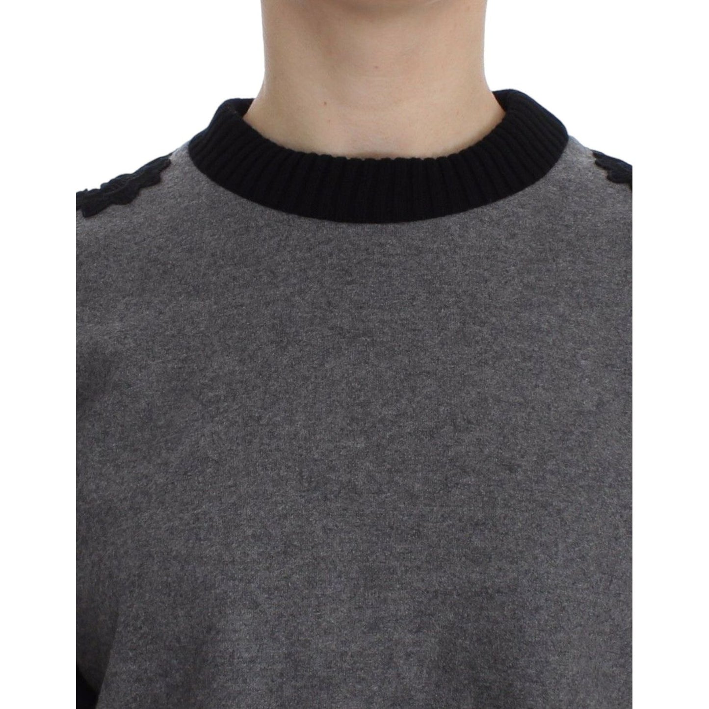Dolce & Gabbana Elegant Gray Cashmere Blend Lace Sweater Dolce & Gabbana Dark Slate Gray