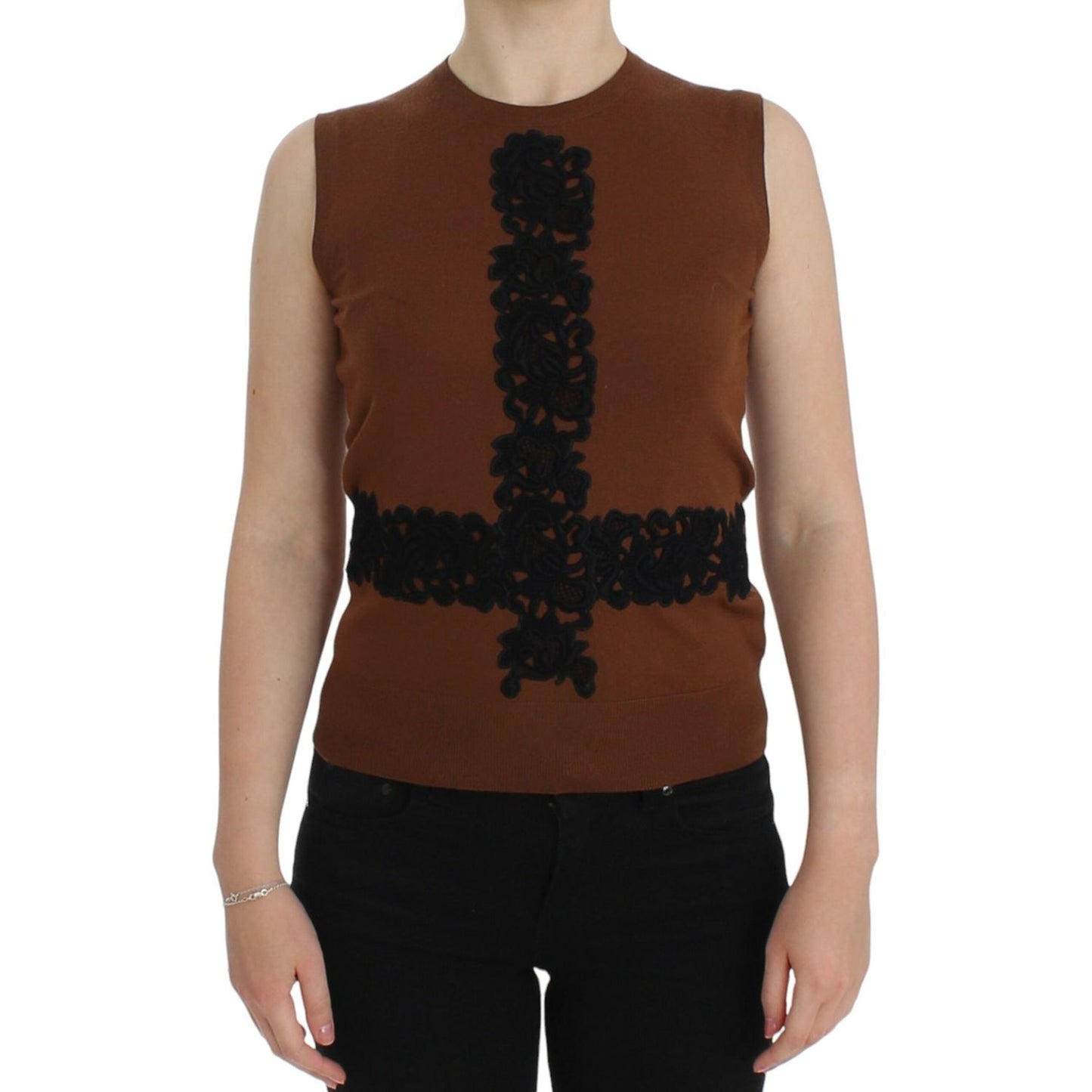 Dolce & Gabbana Timeless Wool and Lace Sleeveless Vest Dolce & Gabbana Black