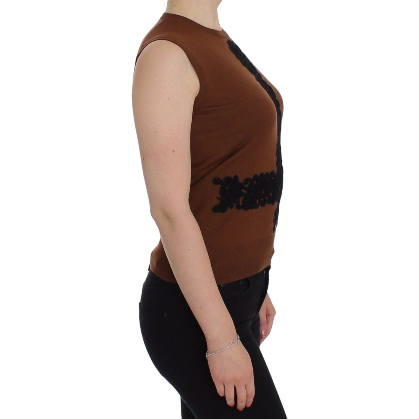 Dolce & Gabbana Timeless Wool and Lace Sleeveless Vest Dolce & Gabbana Rosy Brown