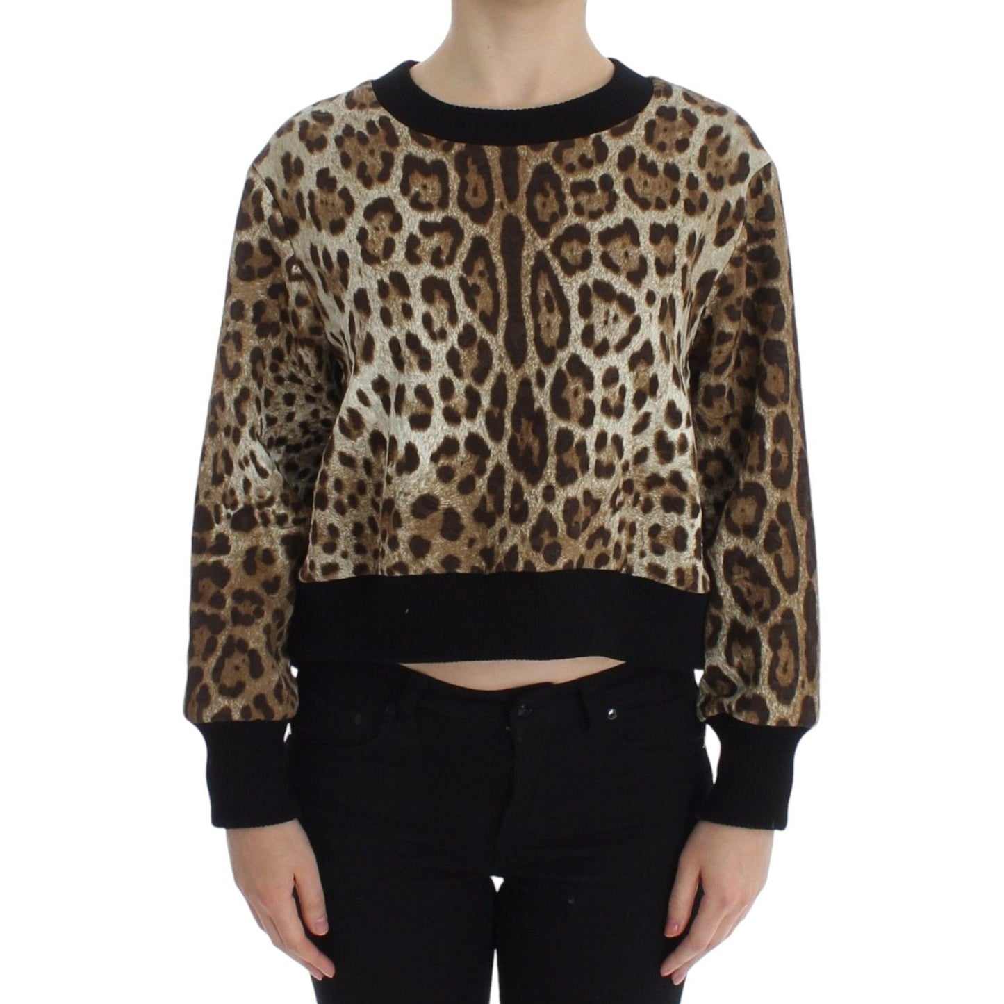 Dolce & Gabbana Elegant Leopard Print Short Sweater Top Dolce & Gabbana Black