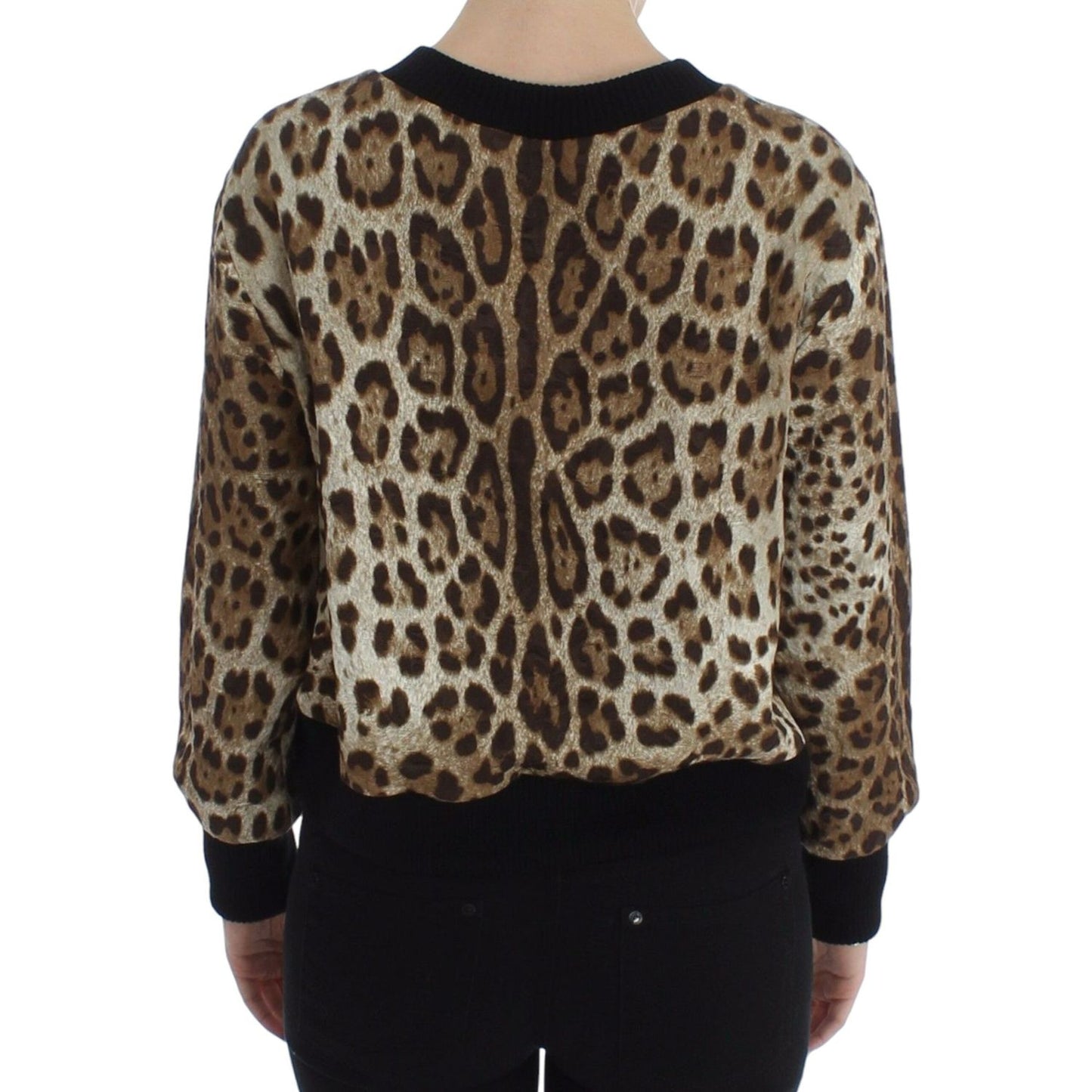 Dolce & Gabbana Elegant Leopard Print Short Sweater Top Dolce & Gabbana Black