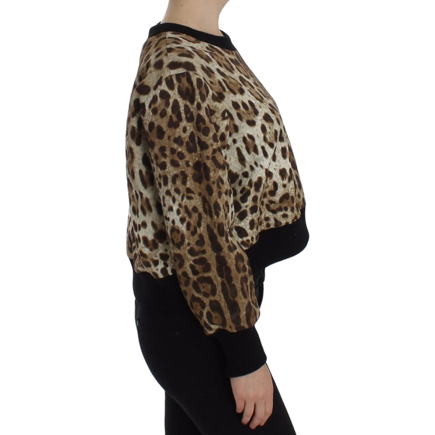 Dolce & Gabbana Elegant Leopard Print Short Sweater Top Dolce & Gabbana Black