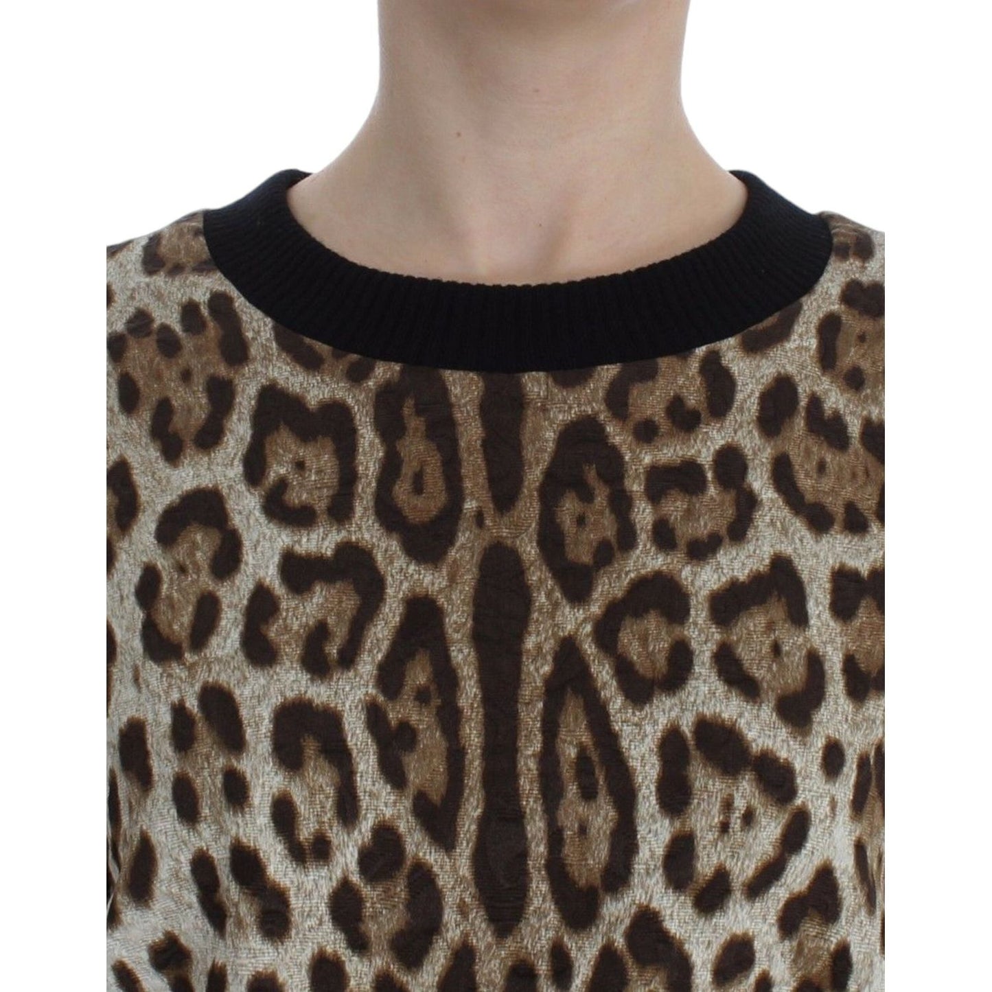 Dolce & Gabbana Elegant Leopard Print Short Sweater Top Dolce & Gabbana Dark Slate Gray