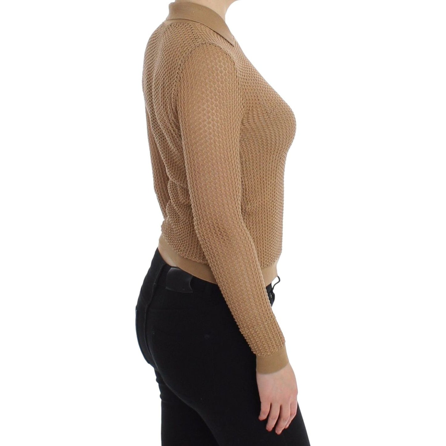 Dolce & Gabbana Beige Knitted Cotton Polo Cardigan Sweater Dolce & Gabbana Rosy Brown