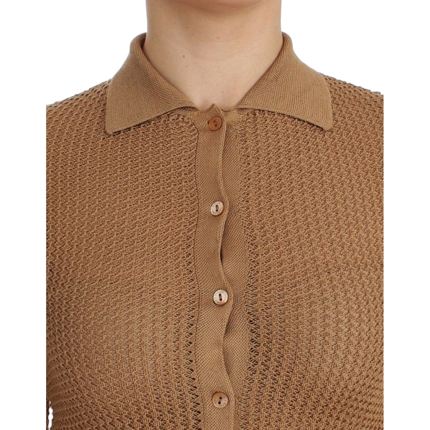 Dolce & Gabbana Beige Knitted Cotton Polo Cardigan Sweater Dolce & Gabbana Sienna