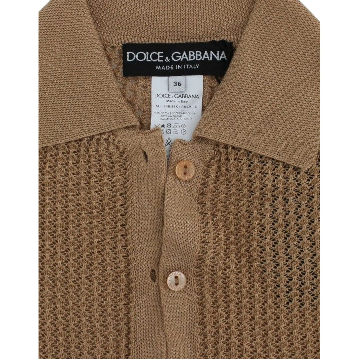 Dolce & Gabbana Beige Knitted Cotton Polo Cardigan Sweater Dolce & Gabbana Dim Gray