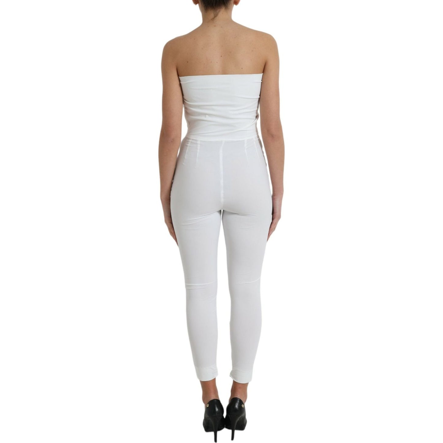 Dolce & Gabbana Elegant White Strapless Jumpsuit Dress Dolce & Gabbana Gray