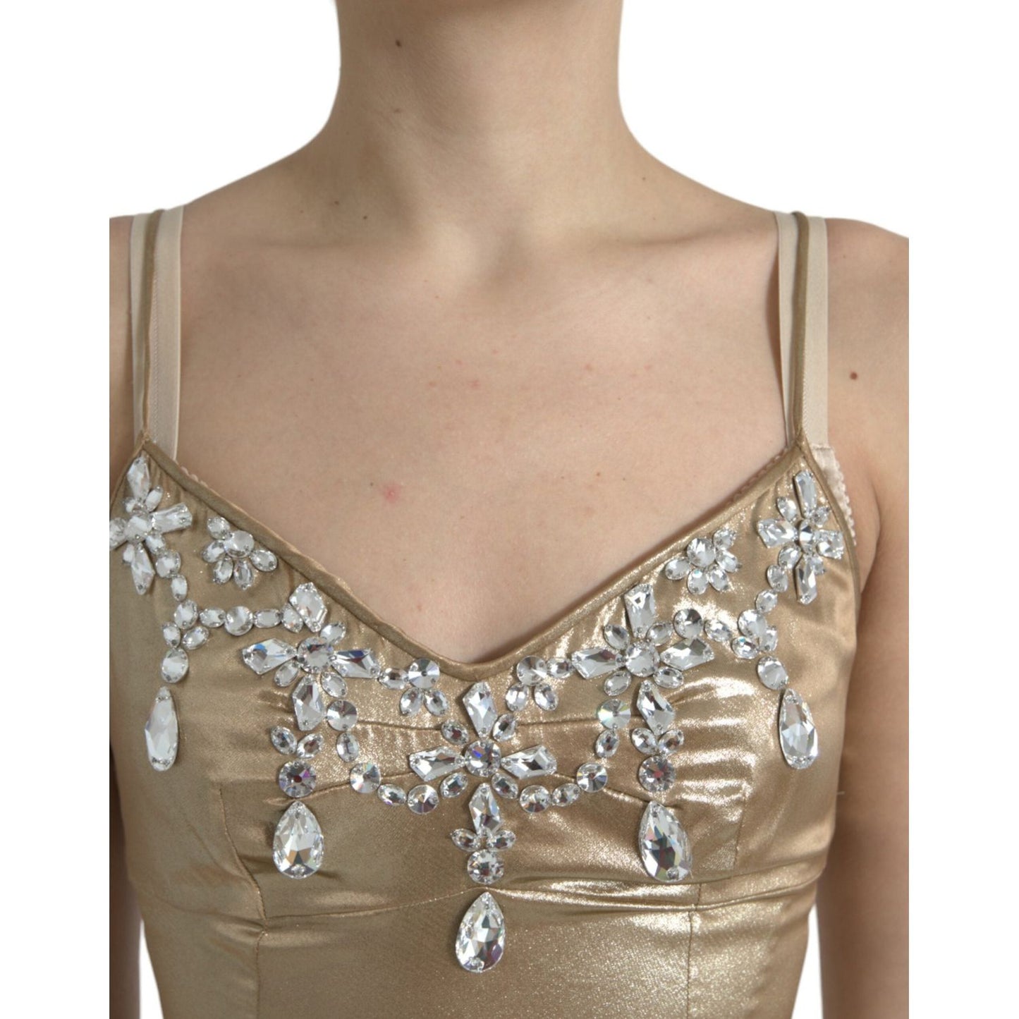 Dolce & Gabbana Elegant Metallic Gold Sheath Dress with Crystals Dolce & Gabbana Rosy Brown