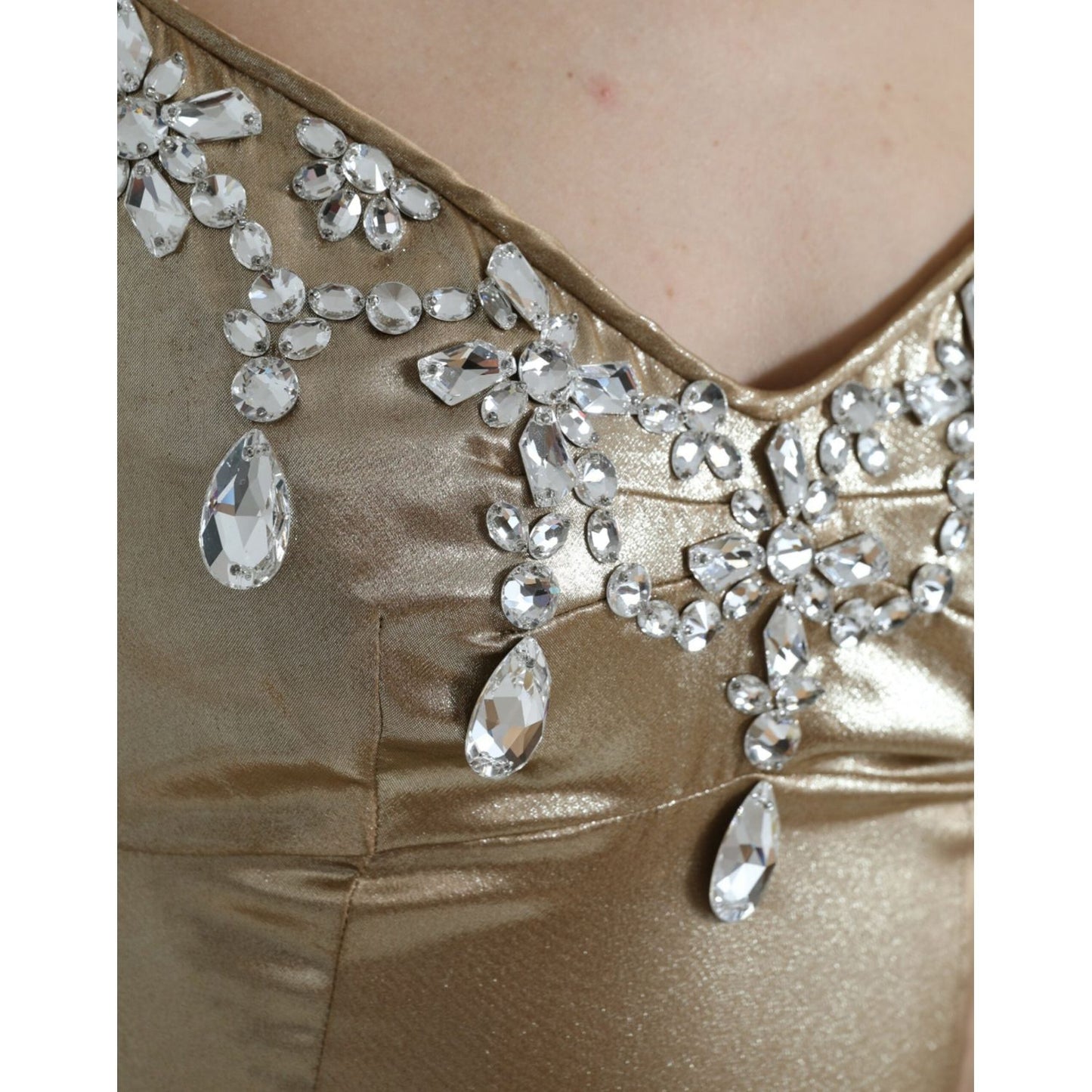 Dolce & Gabbana Elegant Metallic Gold Sheath Dress with Crystals Dolce & Gabbana Dim Gray