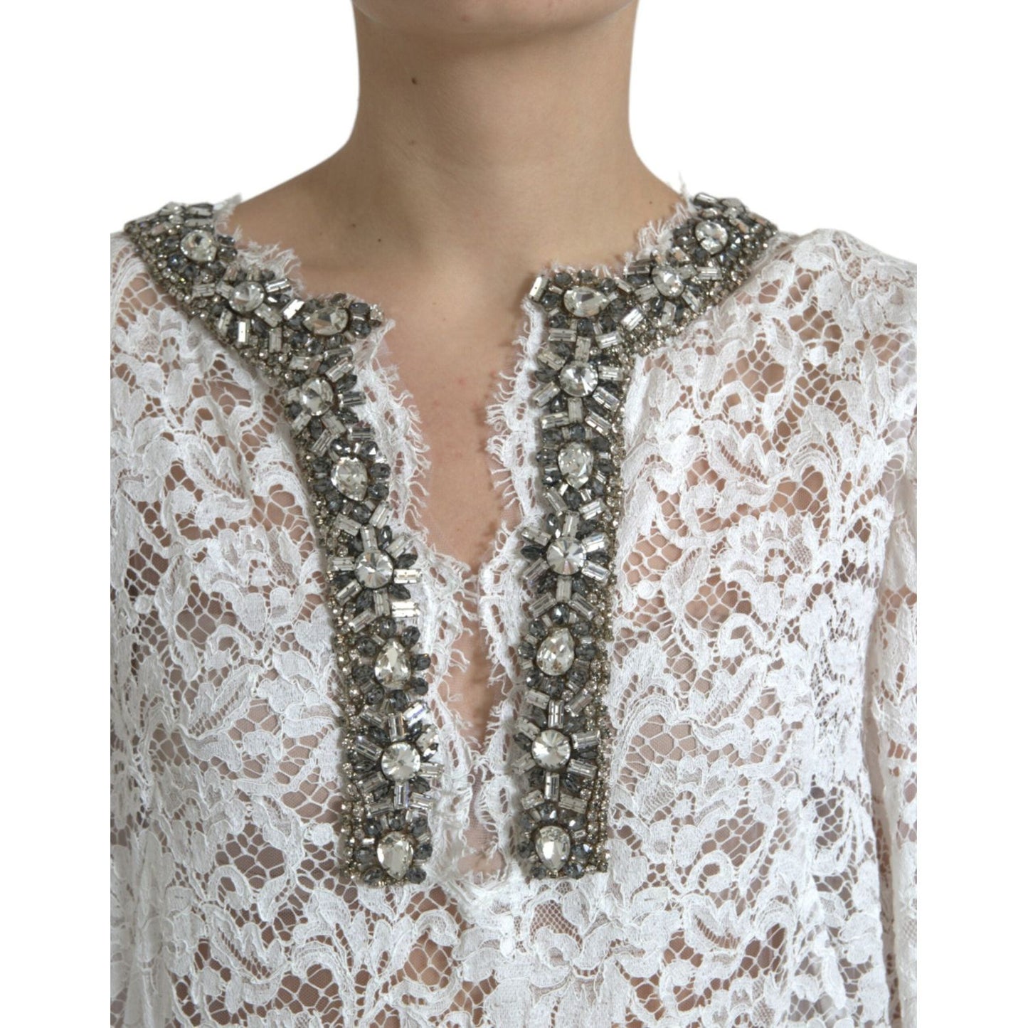 Dolce & Gabbana Elegant White Shift Dress with Crystal Embellishment Dolce & Gabbana Rosy Brown