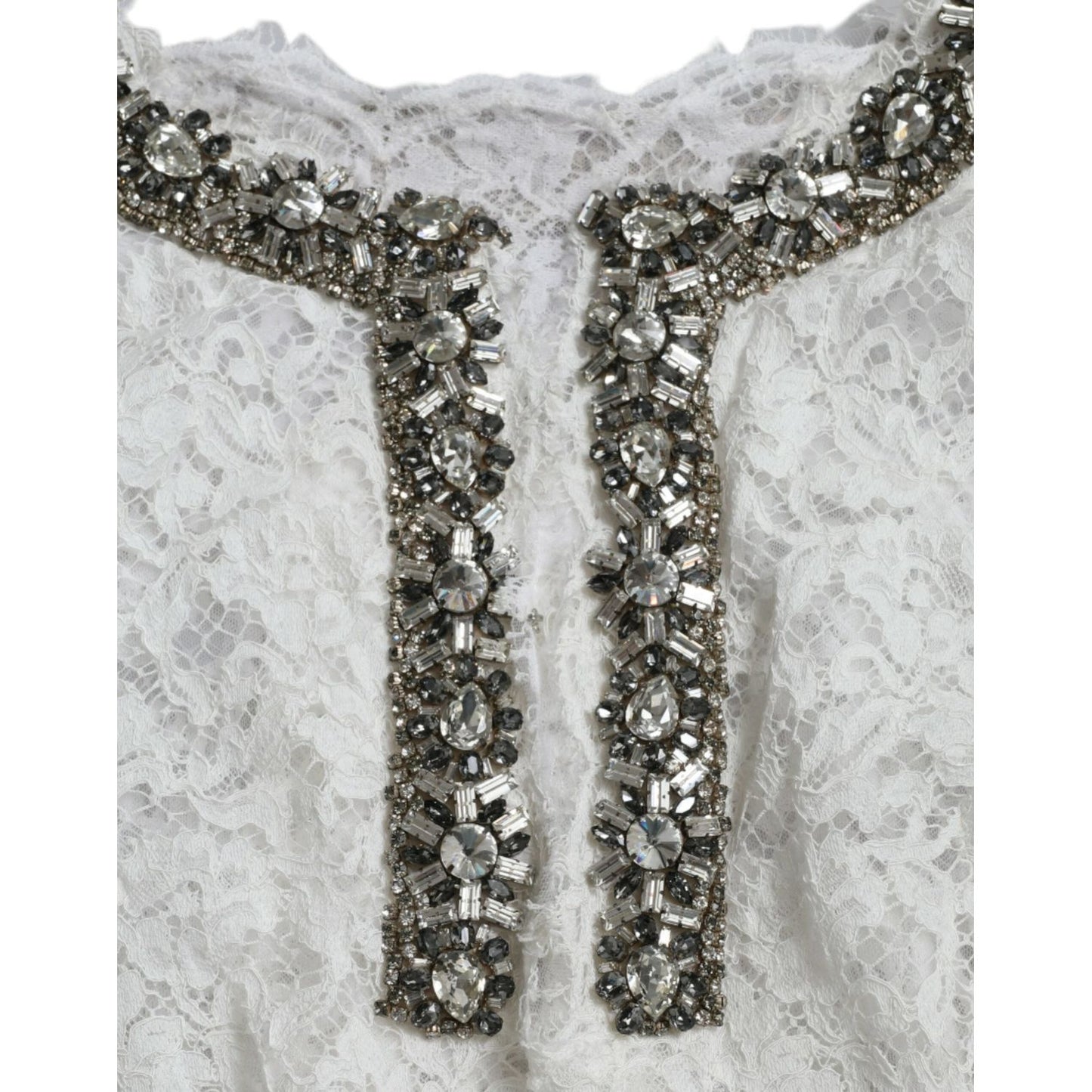 Dolce & Gabbana Elegant White Shift Dress with Crystal Embellishment Dolce & Gabbana Gray